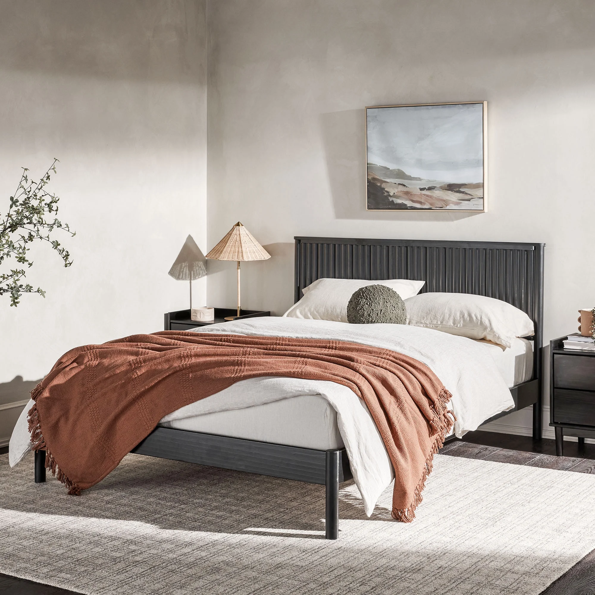 Walker Edison Transitional Solid Wood Queen Bed, Black