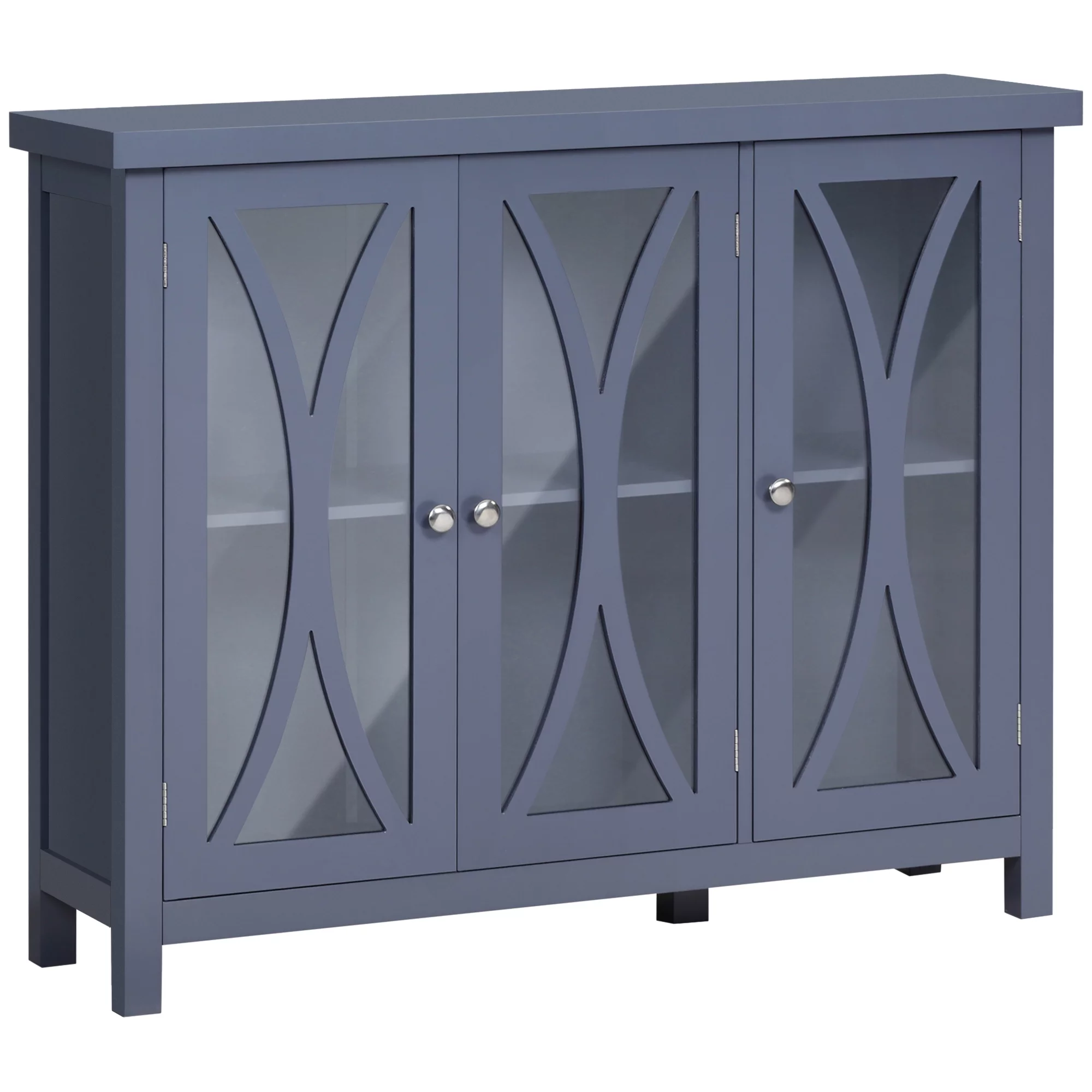 HOMCOM Sideboard, Buffet Cabinet with Storage, Adjustable Shelves, Credenza with 3 Glass Doors for Living Room, Study, Gray
