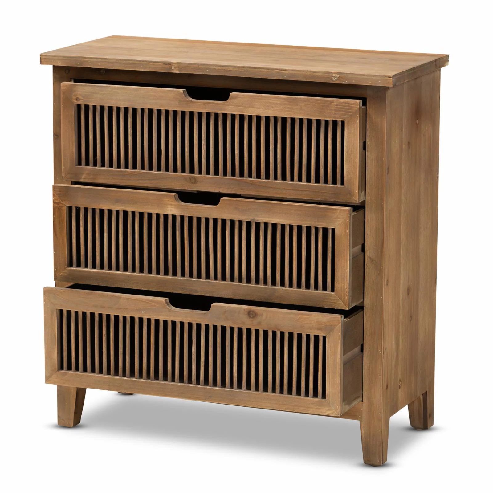 Baxton Studio Clement Medium Oak Finished 3-Drawer Wood Spindle Chest