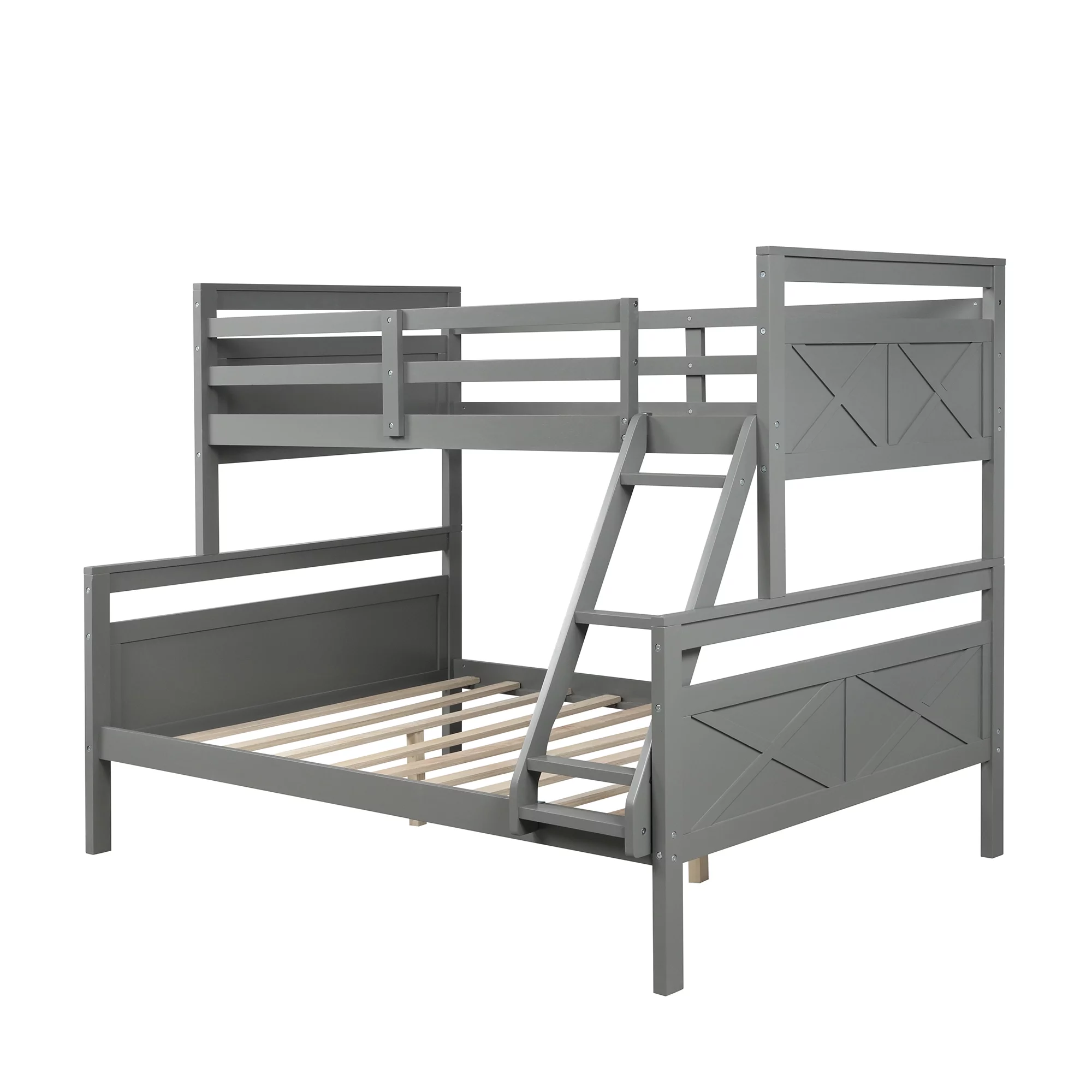 Euroco Twin over Full Wood Bunk Bed with Ladder for Kid's Room, Solid Bunk Bed for Kids Teens Adults, Gray