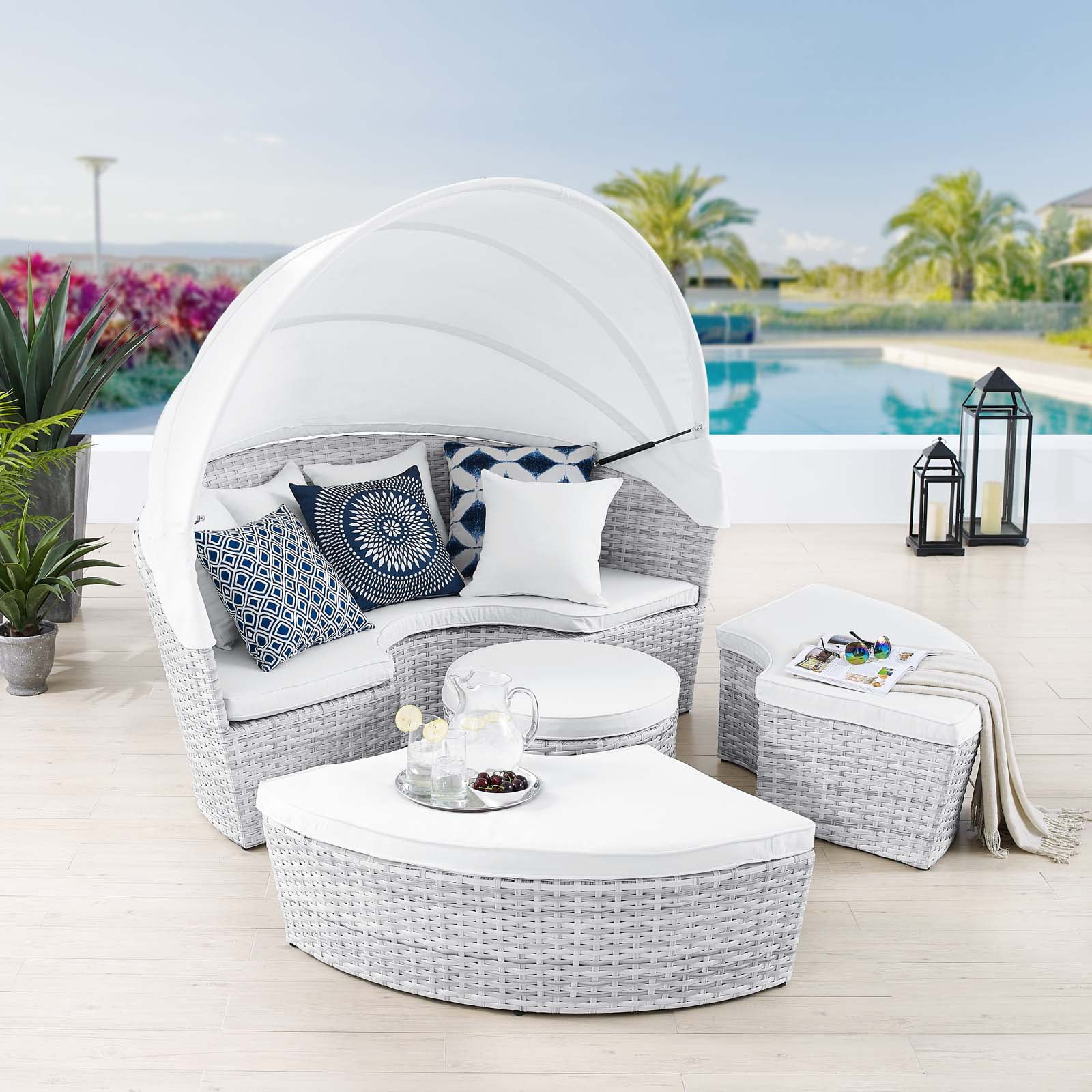Modway Scottsdale Canopy Sunbrella® Outdoor Patio Daybed in Light Gray White