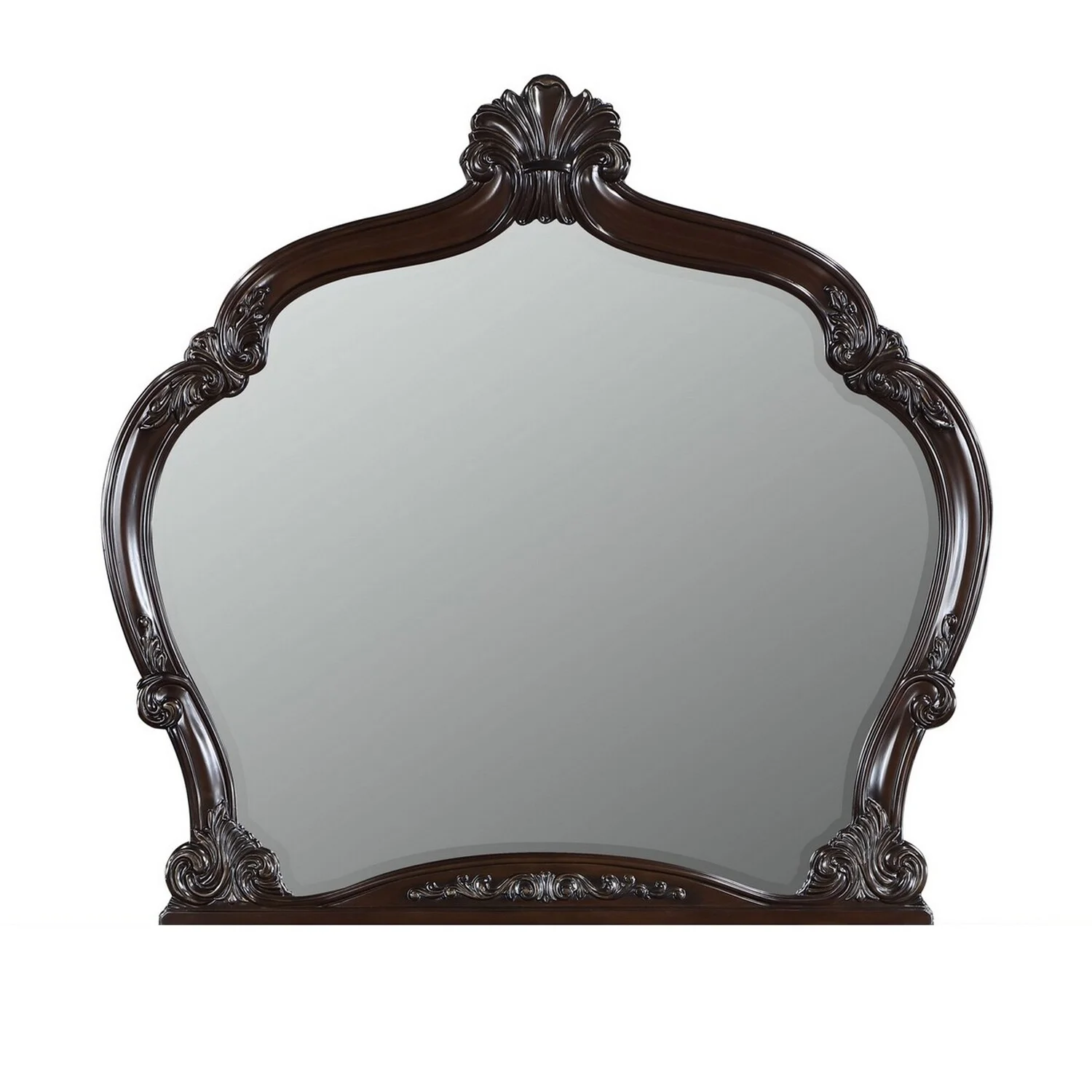 Benjara BM309508 47 x 50 in. Traditional Floral Carved Wood Faya Dresser Mirror, Walnut Brown