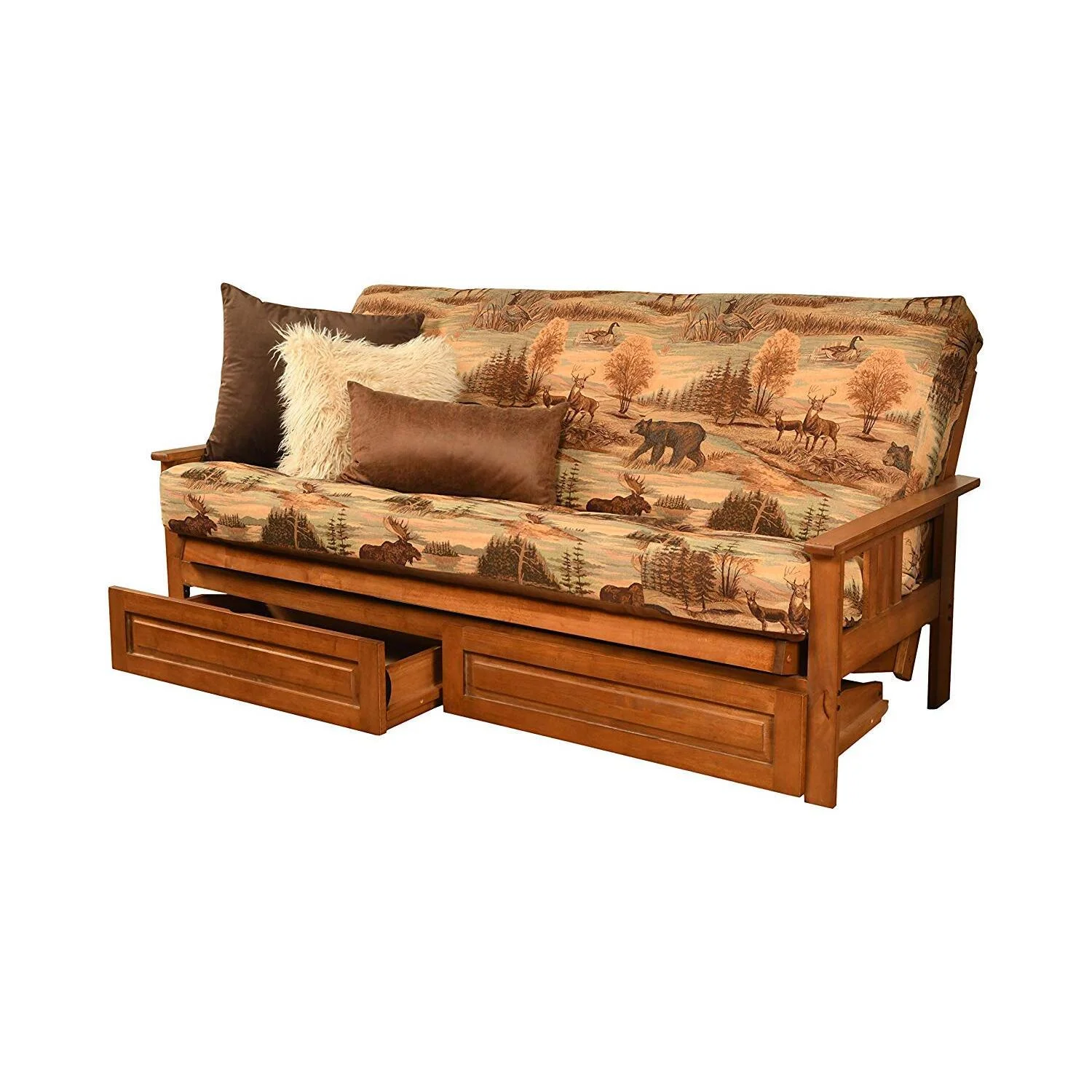 Homestock Modern Minimalism Full Futon Frame with Storage Drawers, Color:Barbados/Brown