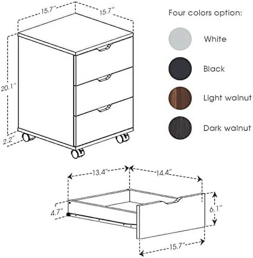 TJUNBOLIFE 3 Drawer Dresser Mobile Cabinet Under Desk  for Home Office  Fully Assembled Except Casters  Black