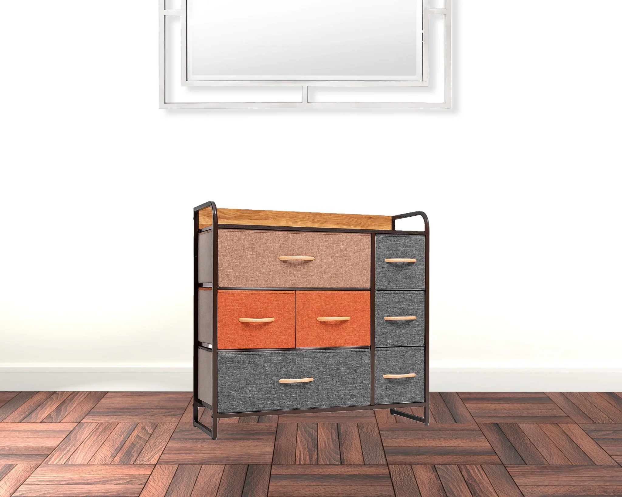 HomeRoots 484687 32 in. Grey Steel & Fabric Seven Drawer Dresser