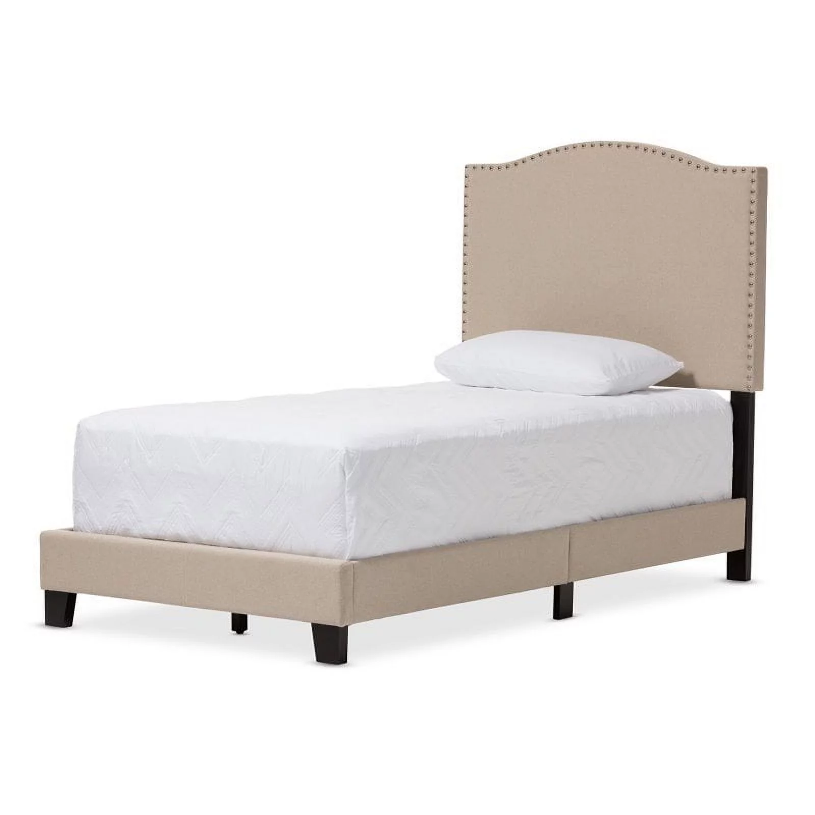 Bowery Hill Contemporary Twin Bed in Beige in Linen Fabric