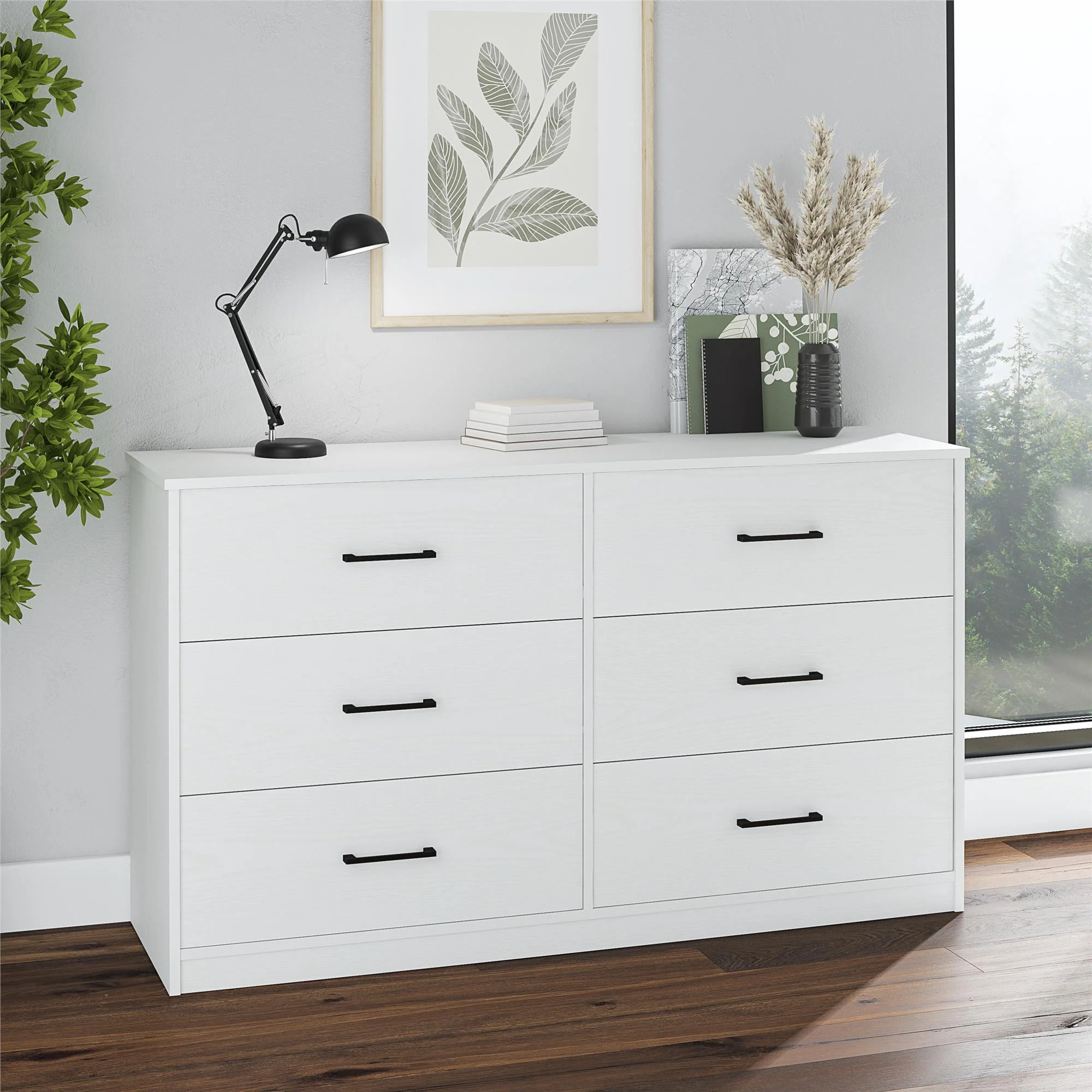 Ameriwood Home BrEZ Build Pearce Wide 6 Drawer Dresser, White