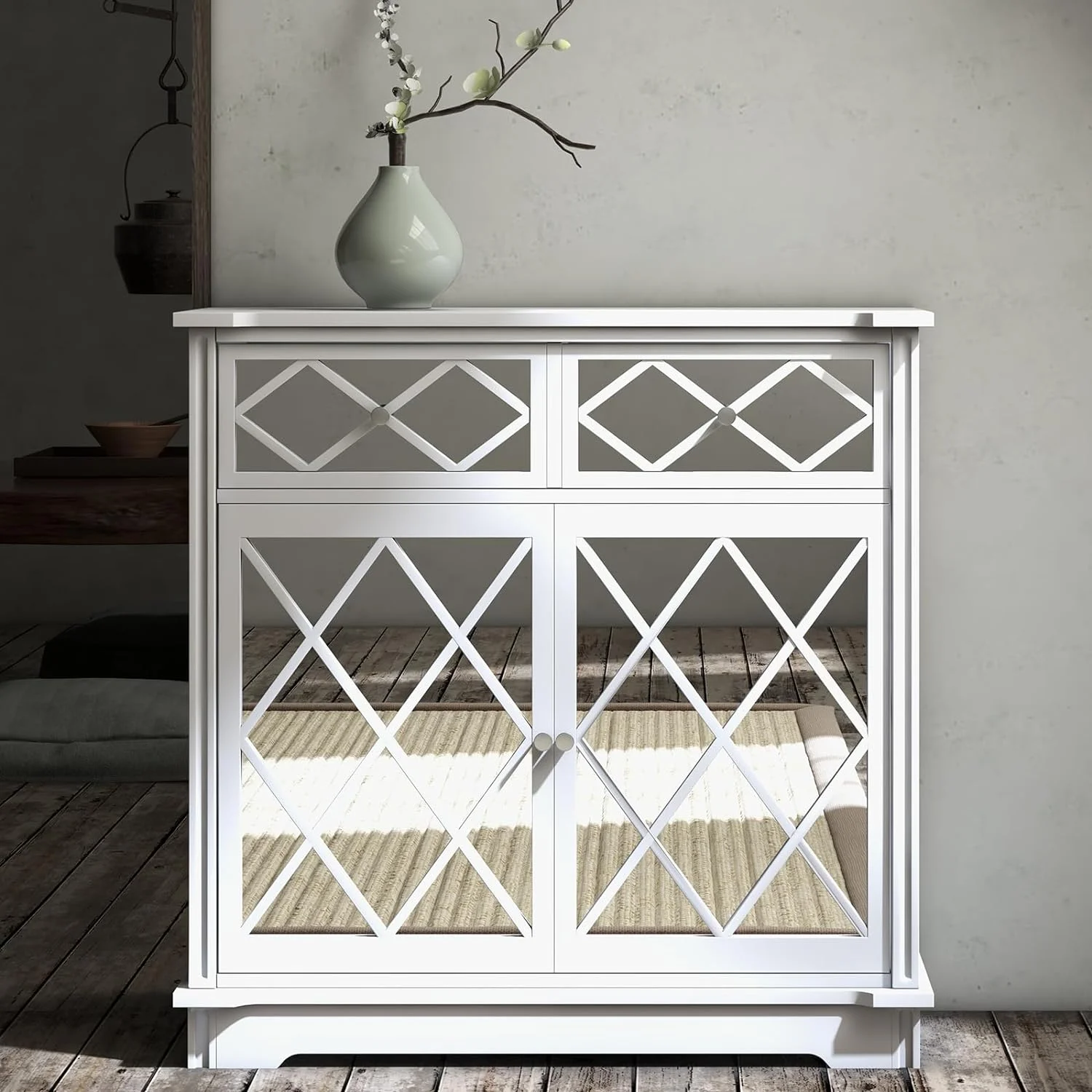 WAGEE 3 Drawer Dresser White, Sideboard Buffet Cabinate, Mid-Century Storage Cabinate with Wide Storage Space for Living Room, Bedroom, Dinning Room, Entryway Hallway