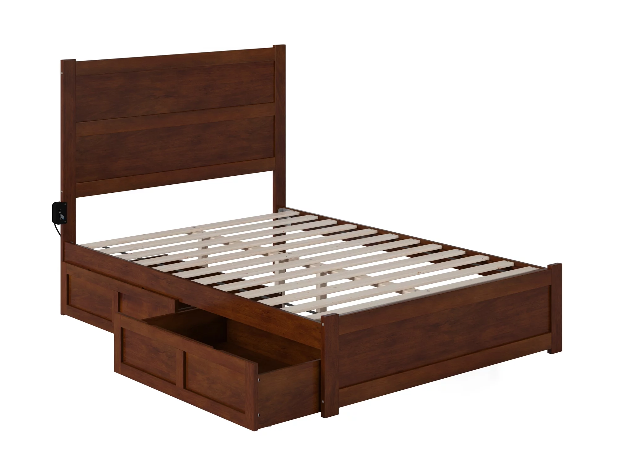 AFI NoHo Full Wood Platform Bed with Headboard Footboard & 2 Storage Drawers, Walnut