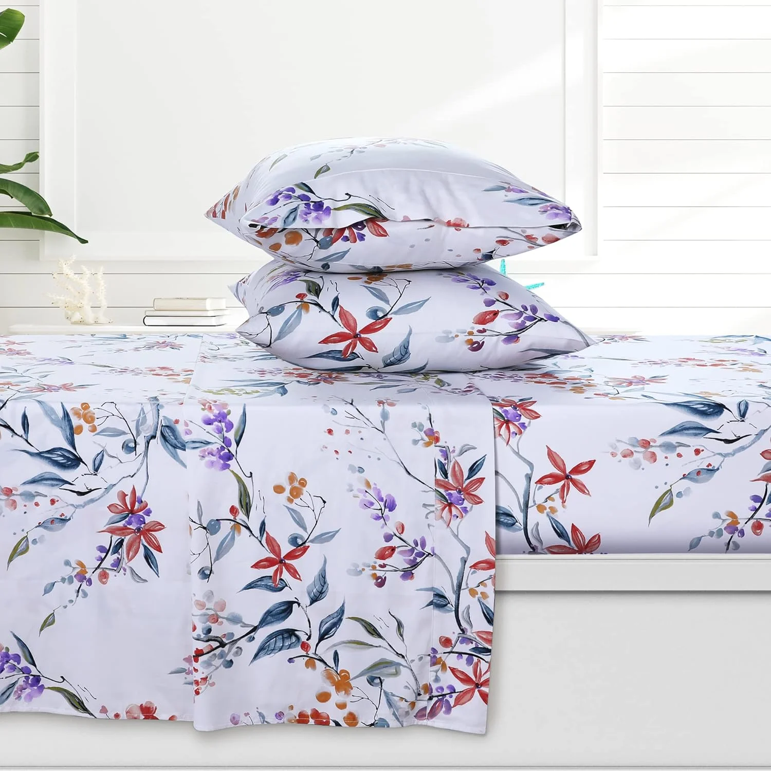 Estella 300 Thread Count Organic Cotton Deep Pocket Bed Sheet Set, Fits Up To 19 Inch Mattress - Cal King, Multicolor