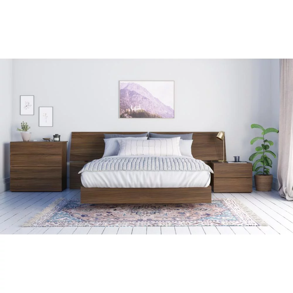 Nexera Essence 4 Piece Queen Size Bedroom Set, Walnut