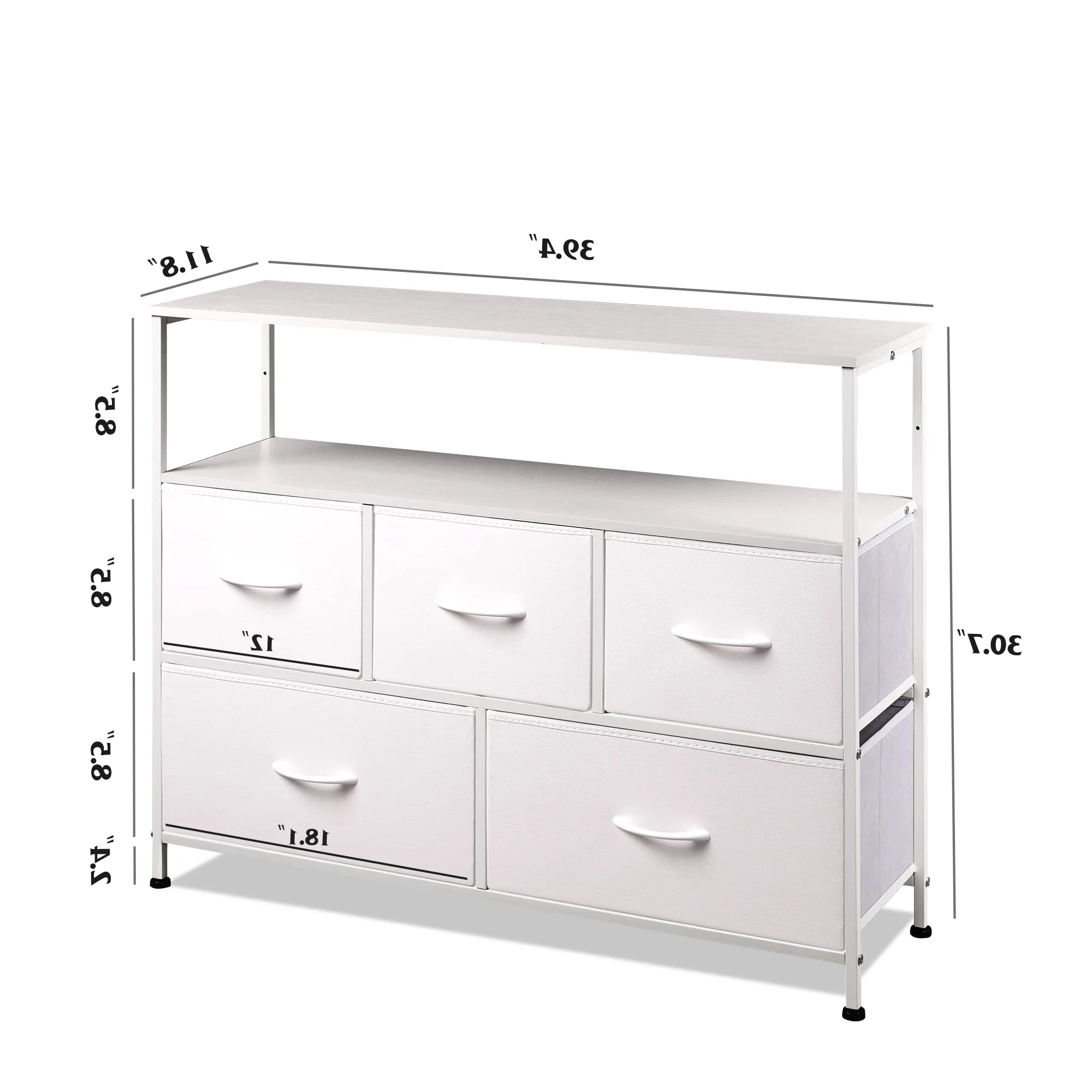 Dresser TV Stand, Entertainment Center with Fabric Drawers, Media Console Table with Open Shelves for TV up to 45 inch, Storage Drawer Unit for Bedroom, Living Room, White