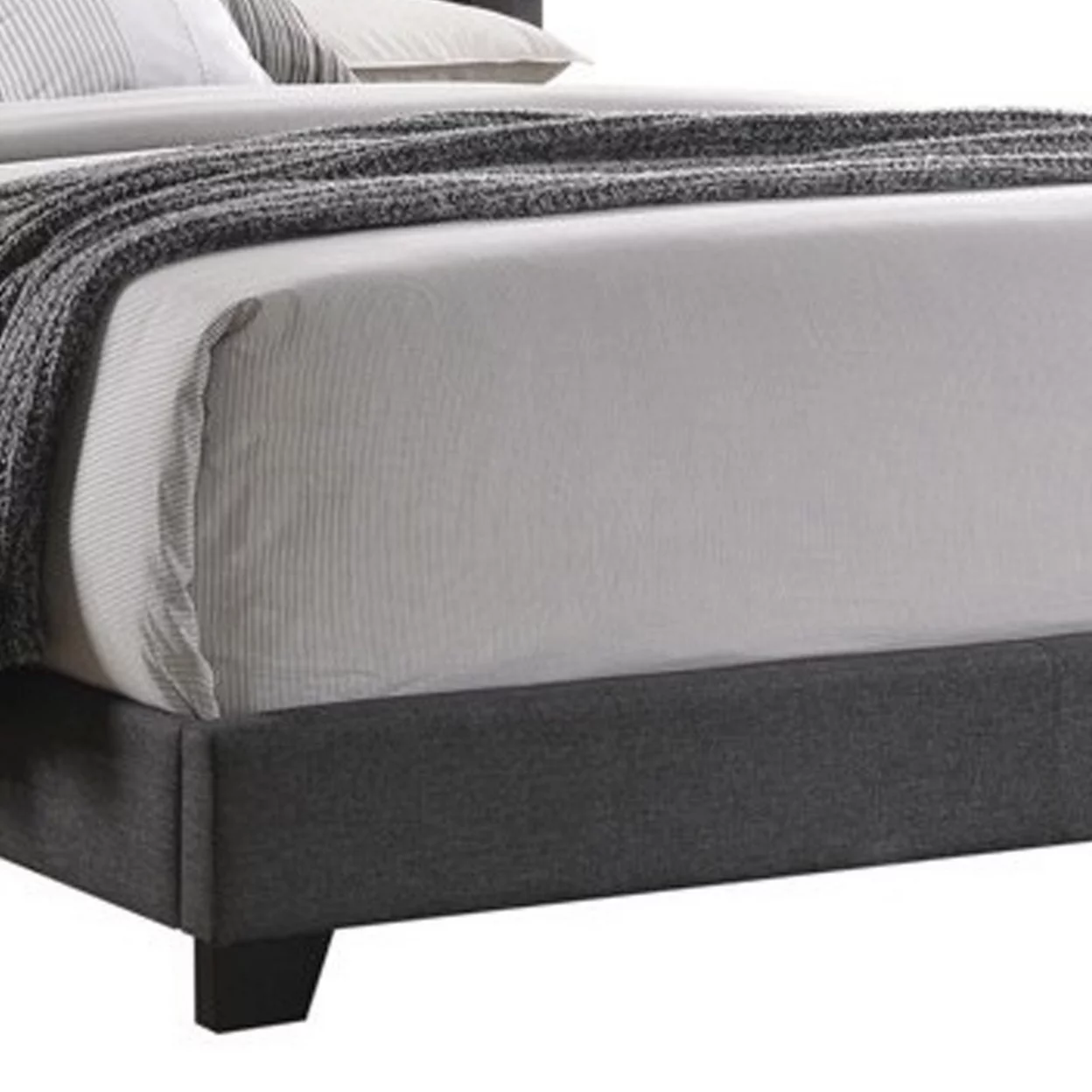 Fabric Upholstered Wooden Demi Wing Queen Bed with Camelback HeadboardGray- Saltoro Sherpi