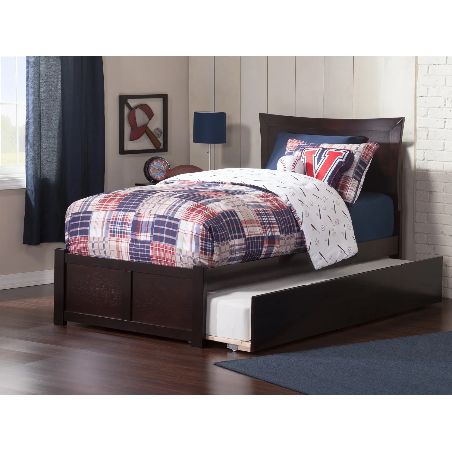 AFI Metro Twin Platform Bed with Footboard and Twin Trundle in Espresso