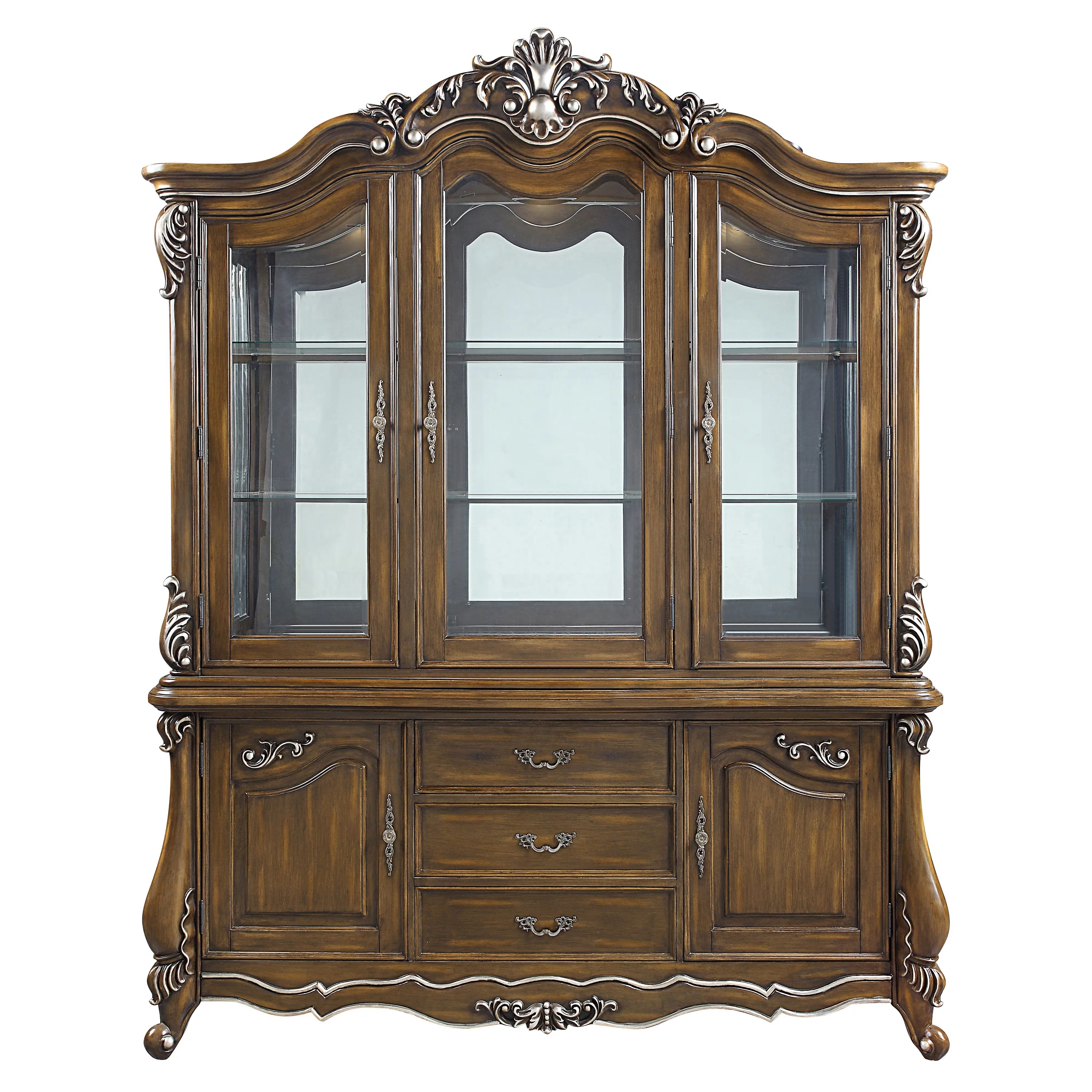 ACME Latisha Wooden Hutch and Buffet with Glass Doors in Antique Oak