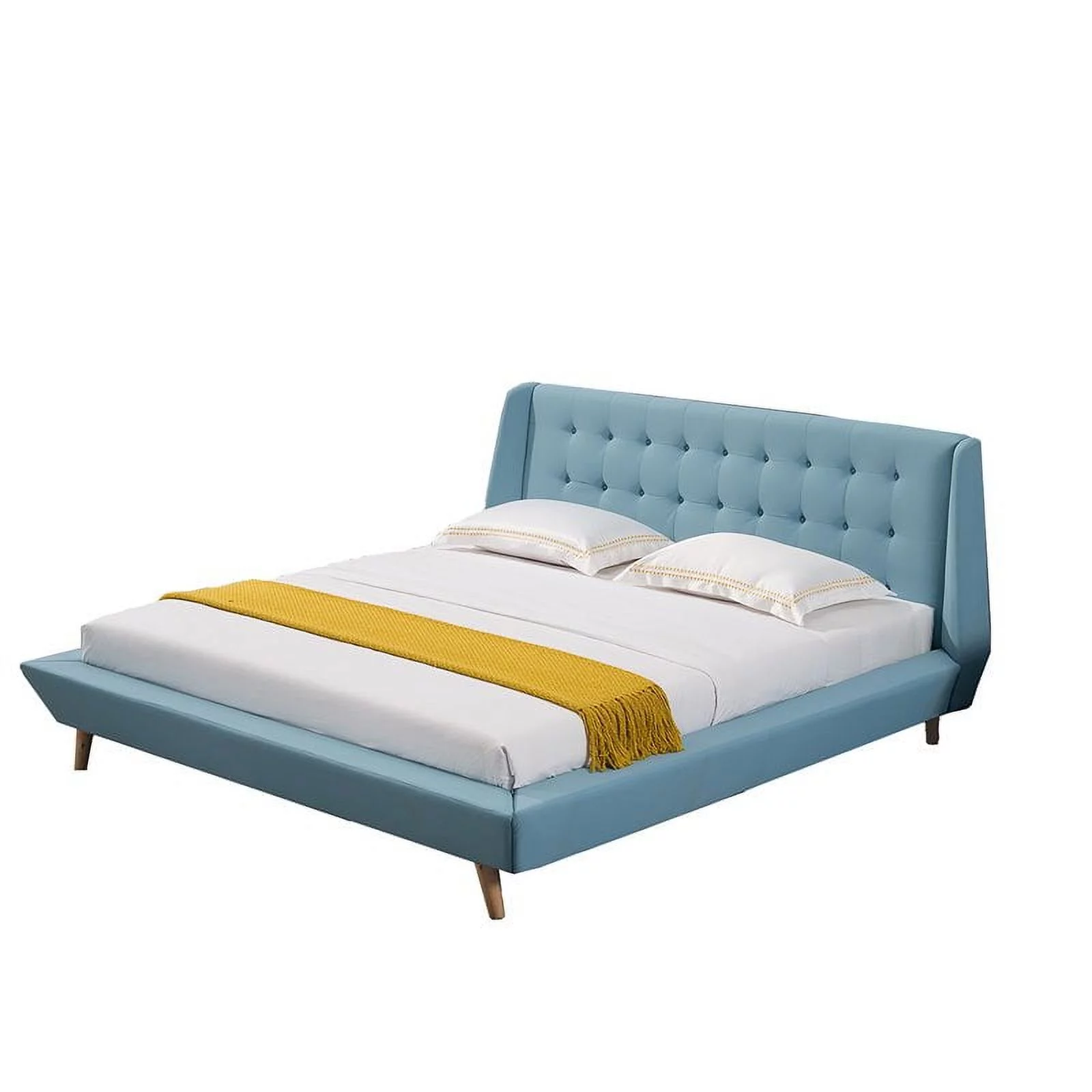 American Eagle Furniture Fabric Tufted King Platform Bed in Light Blue