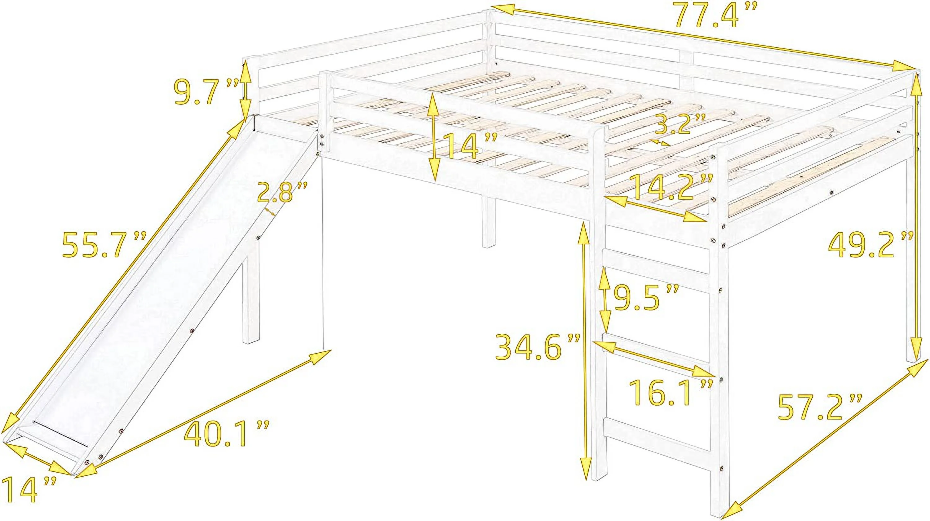 Full Loft Bed With Slide For Kids, Wood Kids Loft Bed Full Size With Guardrail Ad Ladder, o Box Sprig eeded Espresso