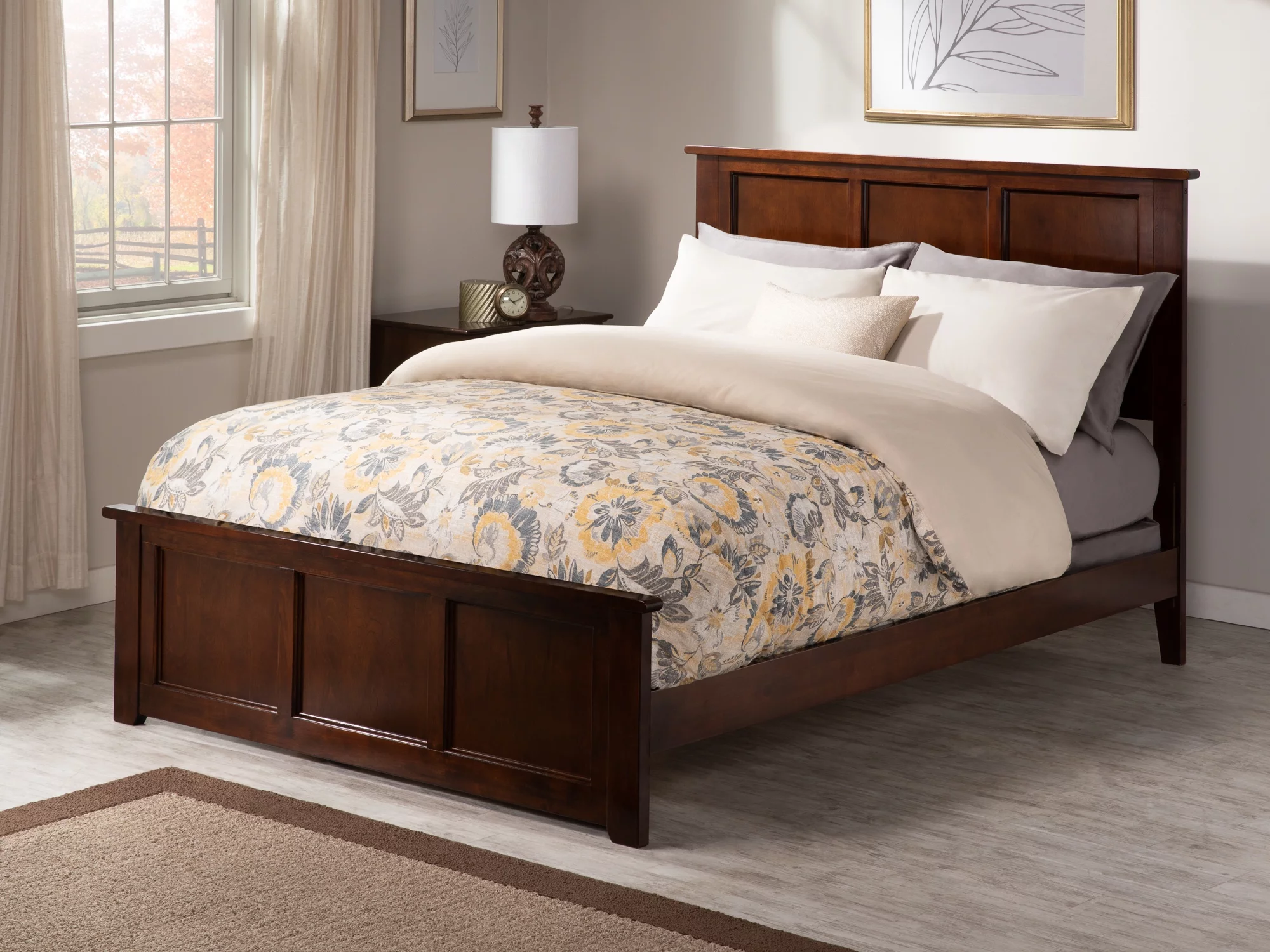 AFI Madison Queen Wood Traditional Bed with Matching Headboard Footboard Set in Walnut