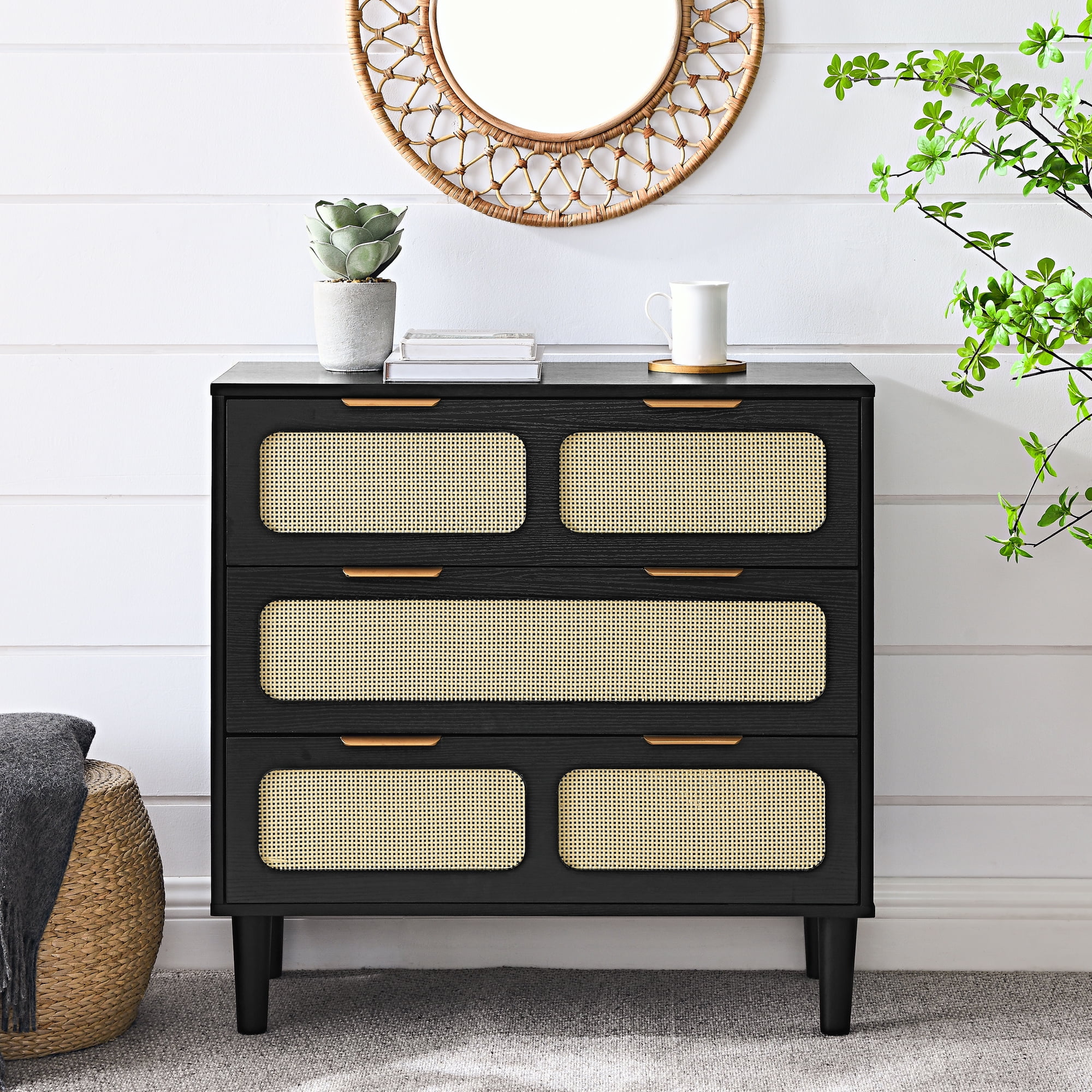 Farmhouse Rattan 3-Drawer Dresser | Elevate Any Space