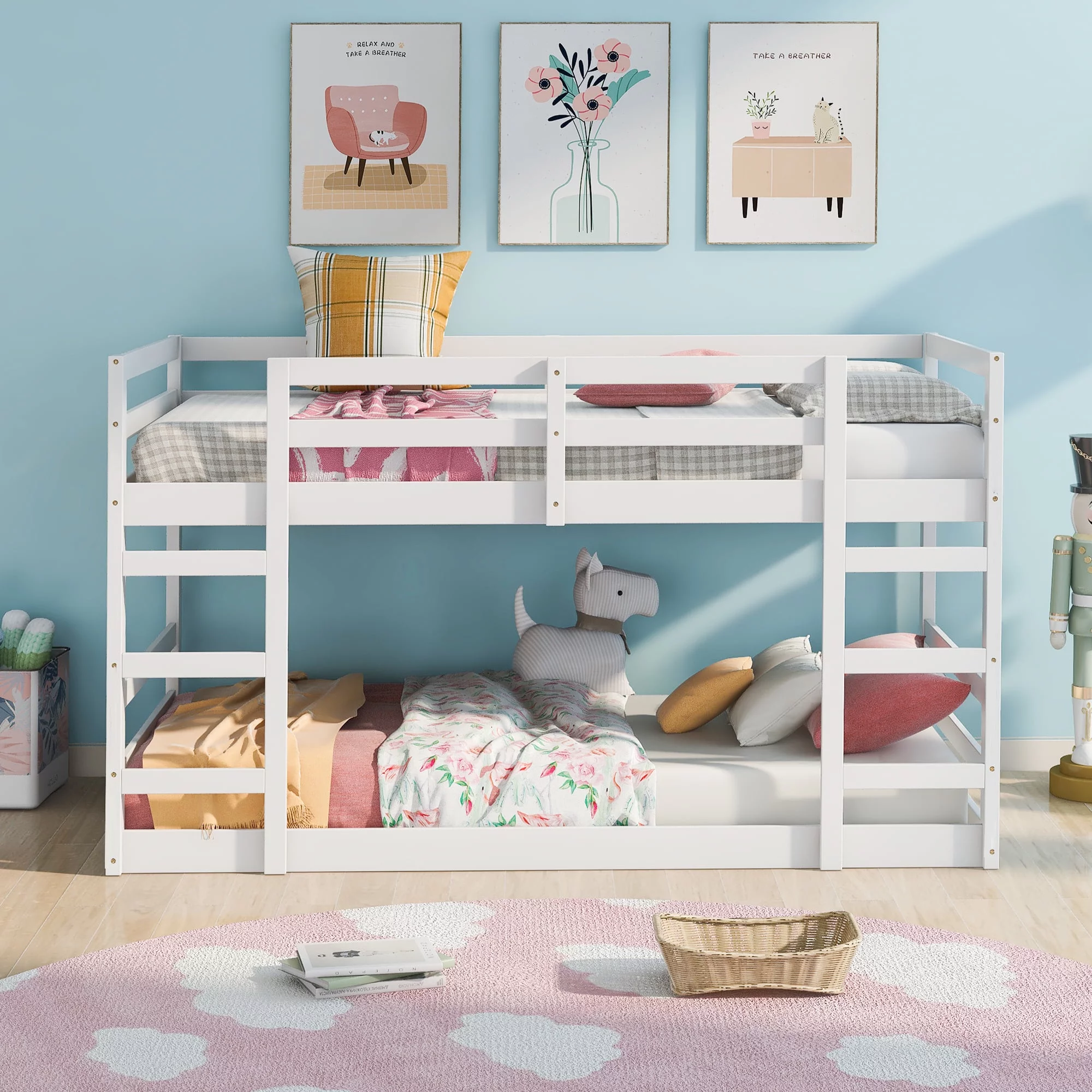 Twin Over Twin Bunk Bed with Ladder, White（OLD SKU：WF282787AAK）