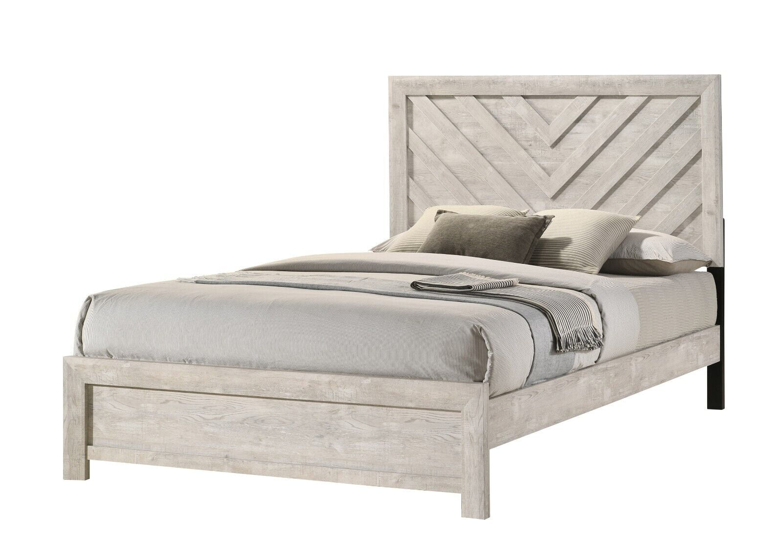 1pc Rustic Beige Gray Finish King Size Panel Bed edroom Furniture