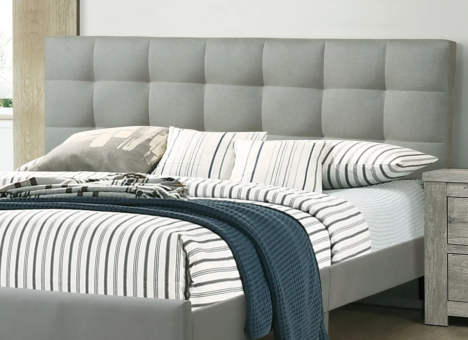 Bedroom furniture Gray Polyfiber Eastern King Size bed 1pc Bed Set Plywood HB FB Bedframe.