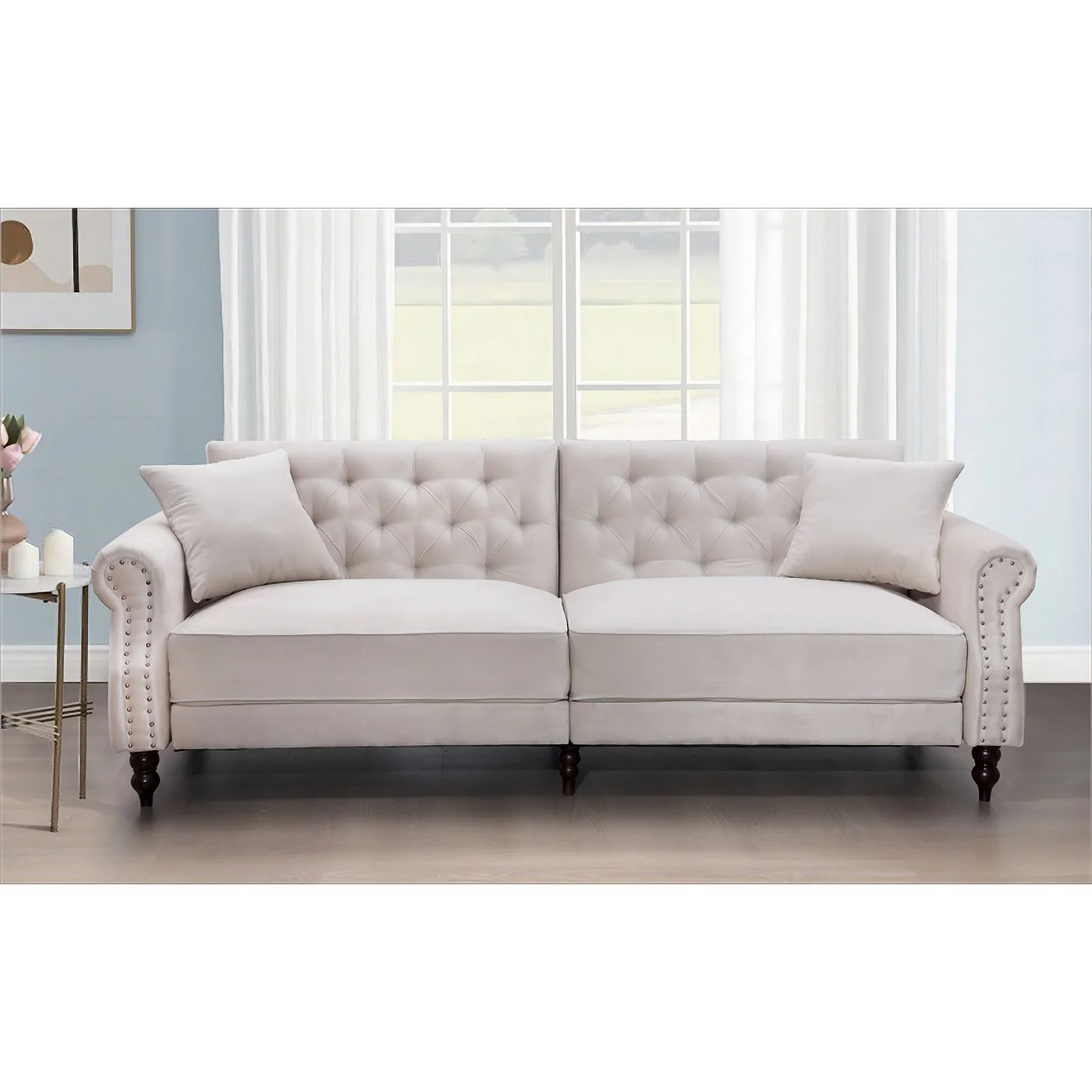 87.8'' Convertible Cream Velvet Sofa Bed Sleeper