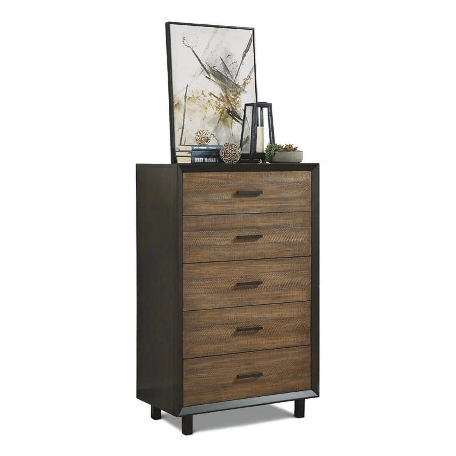 Home Square 4-Piece Set with Drawer Chest & Dresser & 2 Nightstands in Brown