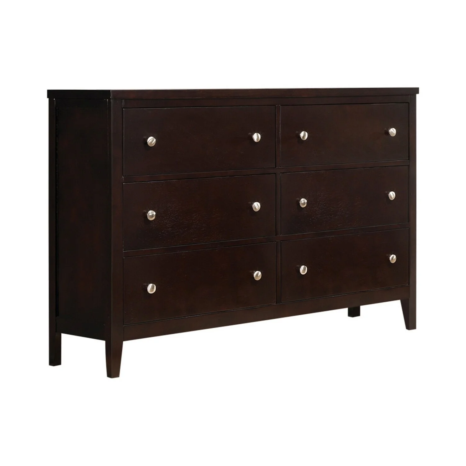 Benjara Con 56 Inch Wide Dresser, 6 Drawers with Silver Knobs, Cappuccino Brown