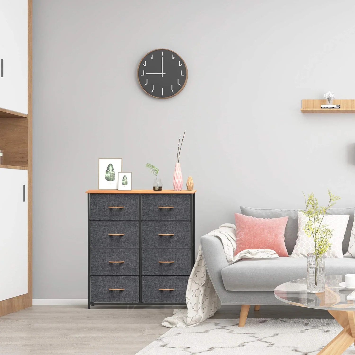 NLIBOOMLife Fabric Dresser with 8 Easy Pull Drawers Steel Frame and Wooden Top Dressers for Bedroom Closets Entryway Nursery Dorm Room - Dark Gray