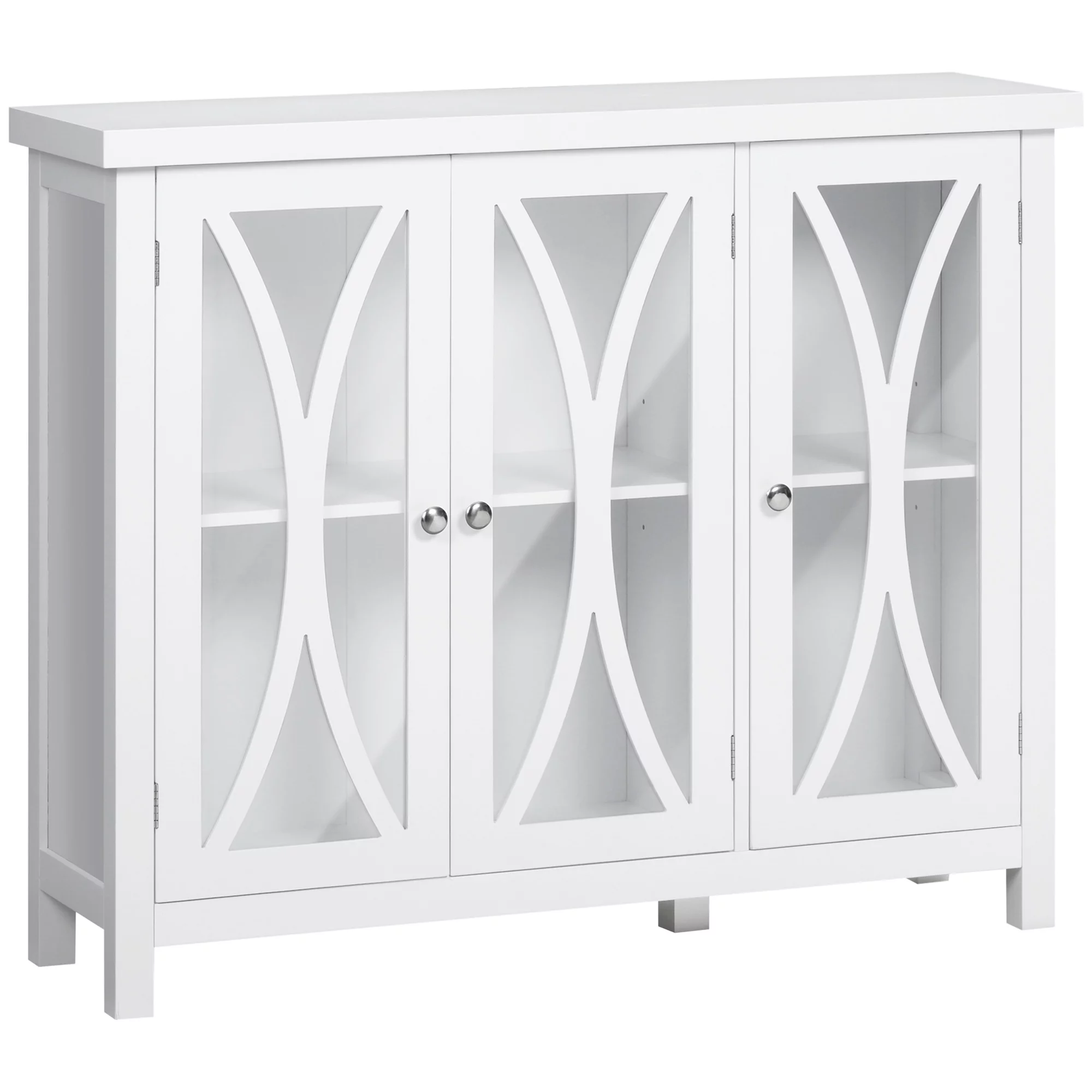 HOMCOM Sideboard, Buffet Cabinet with Storage, Adjustable Shelves, Credenza with 3 Glass Doors for Living Room, Study, White