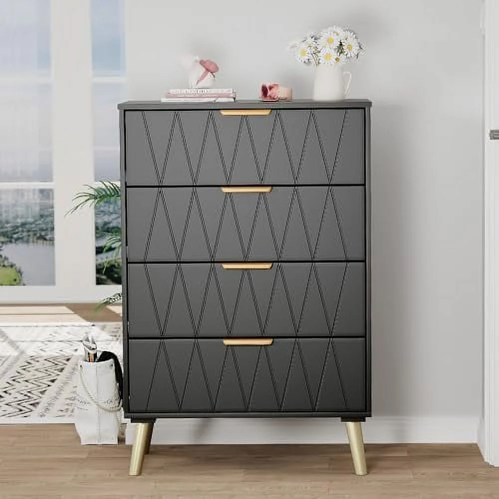 GEROBOOM 4 Drawer Dresser Chest of Drawers Modern Dresser with Organizer Unit for Bedroom Living Room Hallway Entryway Closet(Black)