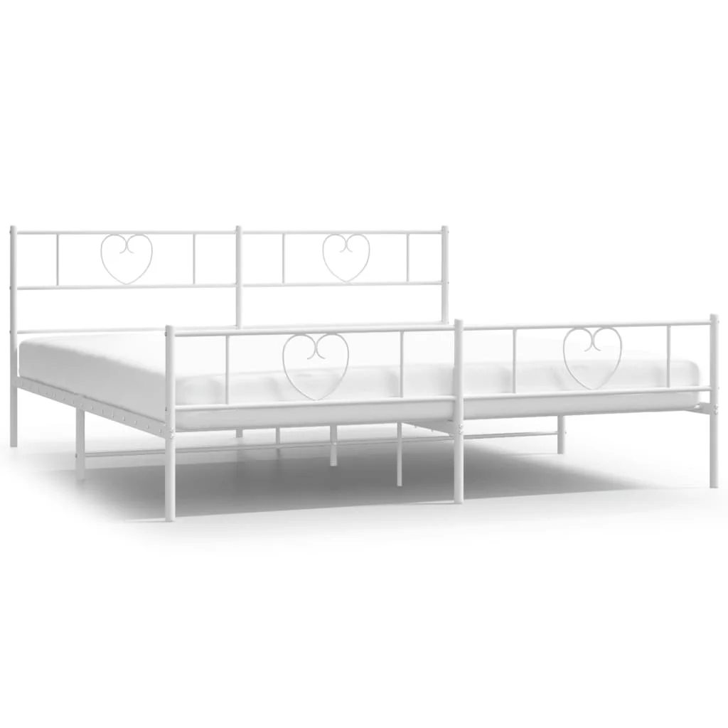 Metal Bed Frame with Headboard and Footboard White 76