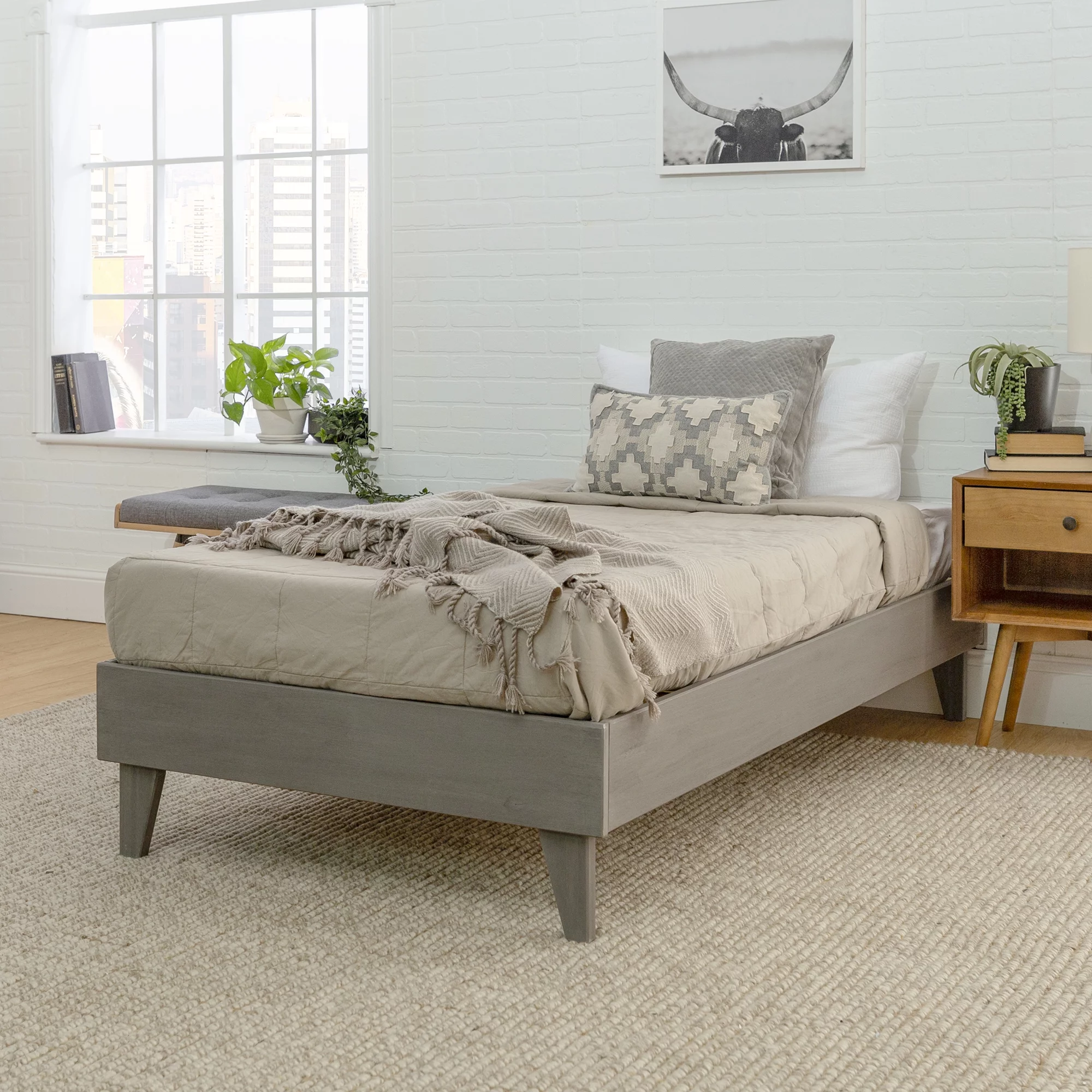Manor Park Modern Solid Wood Twin Platform Bed, Grey Brush