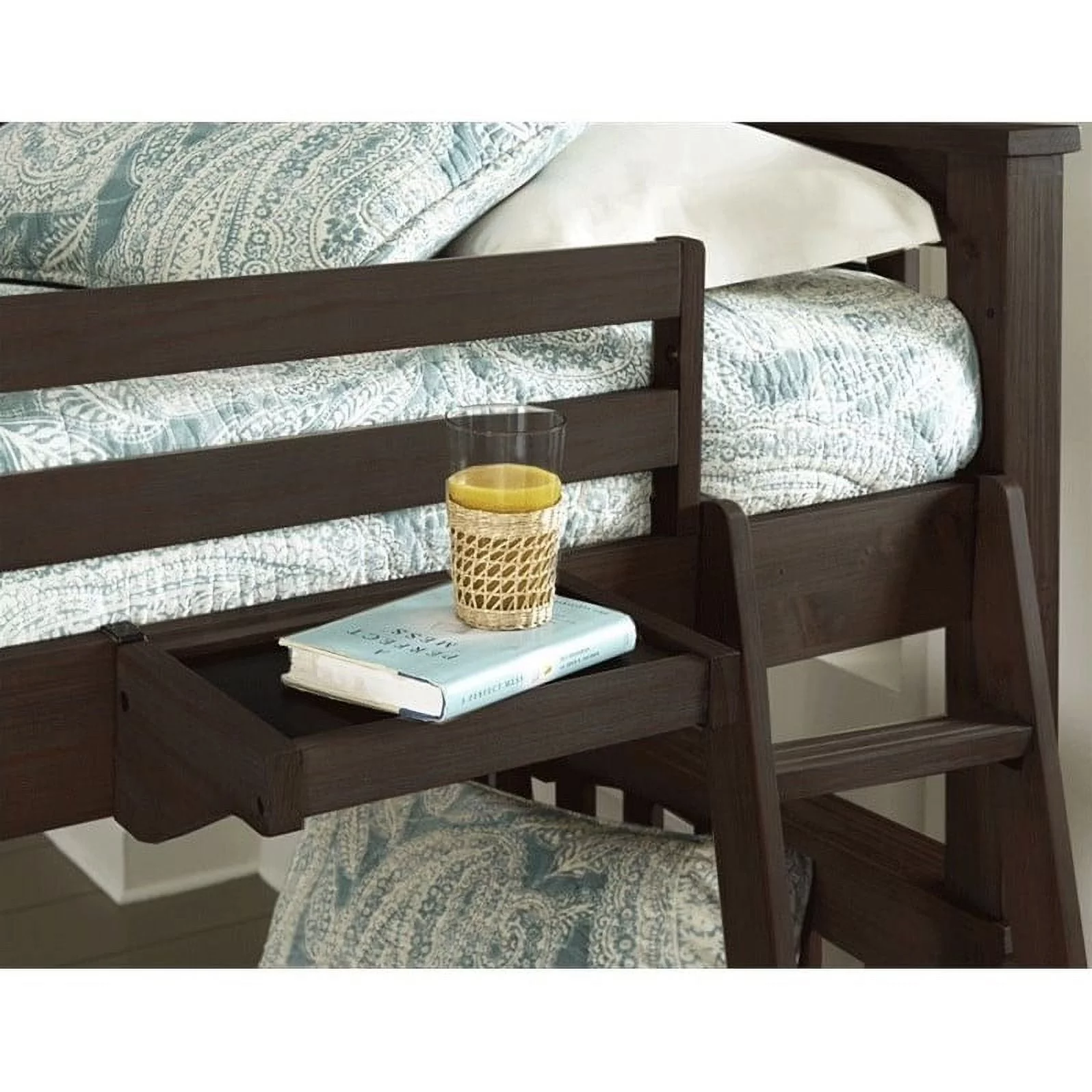 NE Kids Highlands Twin Loft Bed with Desk and Shelf in Espresso