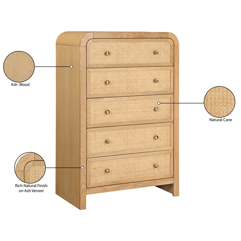 Meridian Furniture Siena Natural Ash Wood and Natural Cane Chest