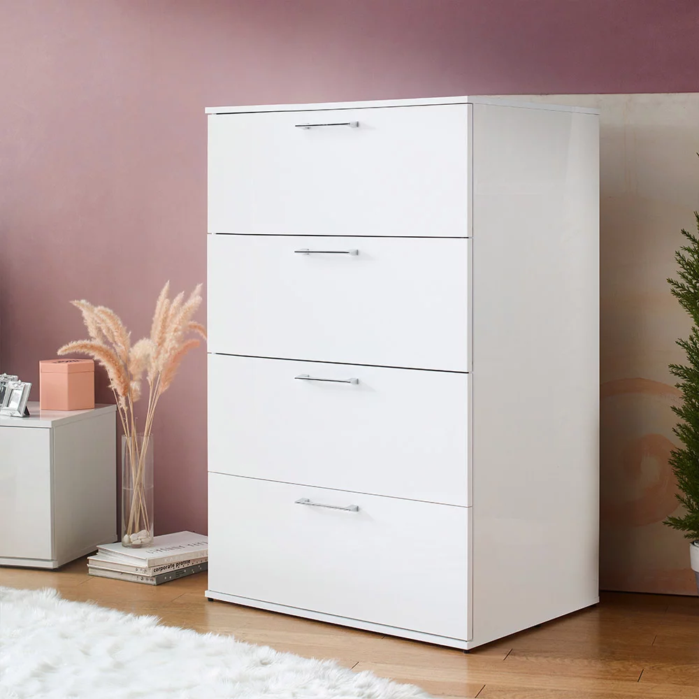 Bliss Glossy Four-Drawer Jumbo Chest in White