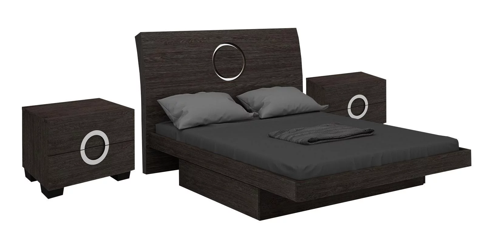 Gray High Gloss Finish CAL King Bedroom Set 3Pcs Global United Monte Carlo