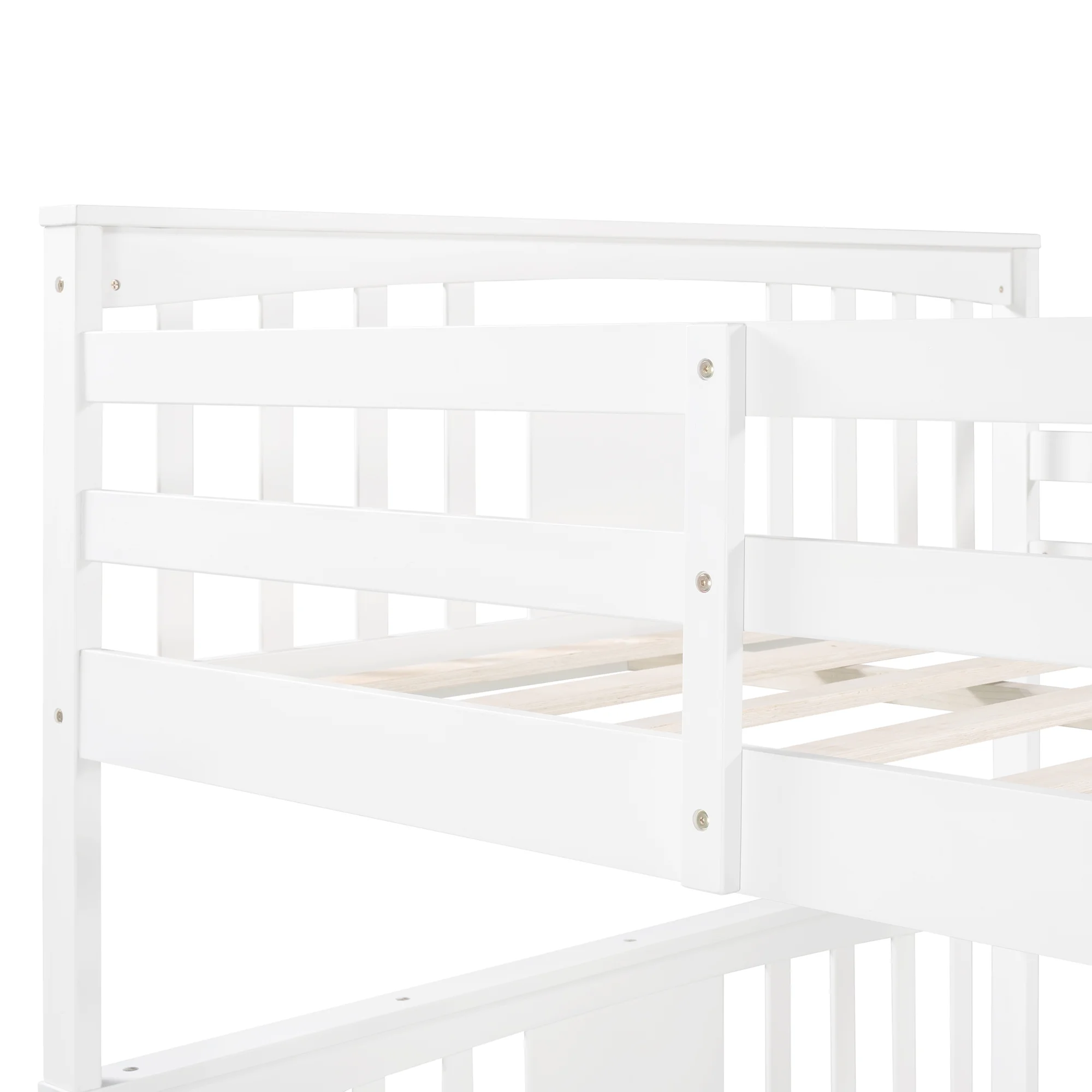 White Full over Full Bunk Bed with Ladder for Bedroom, Guest Room Furniture