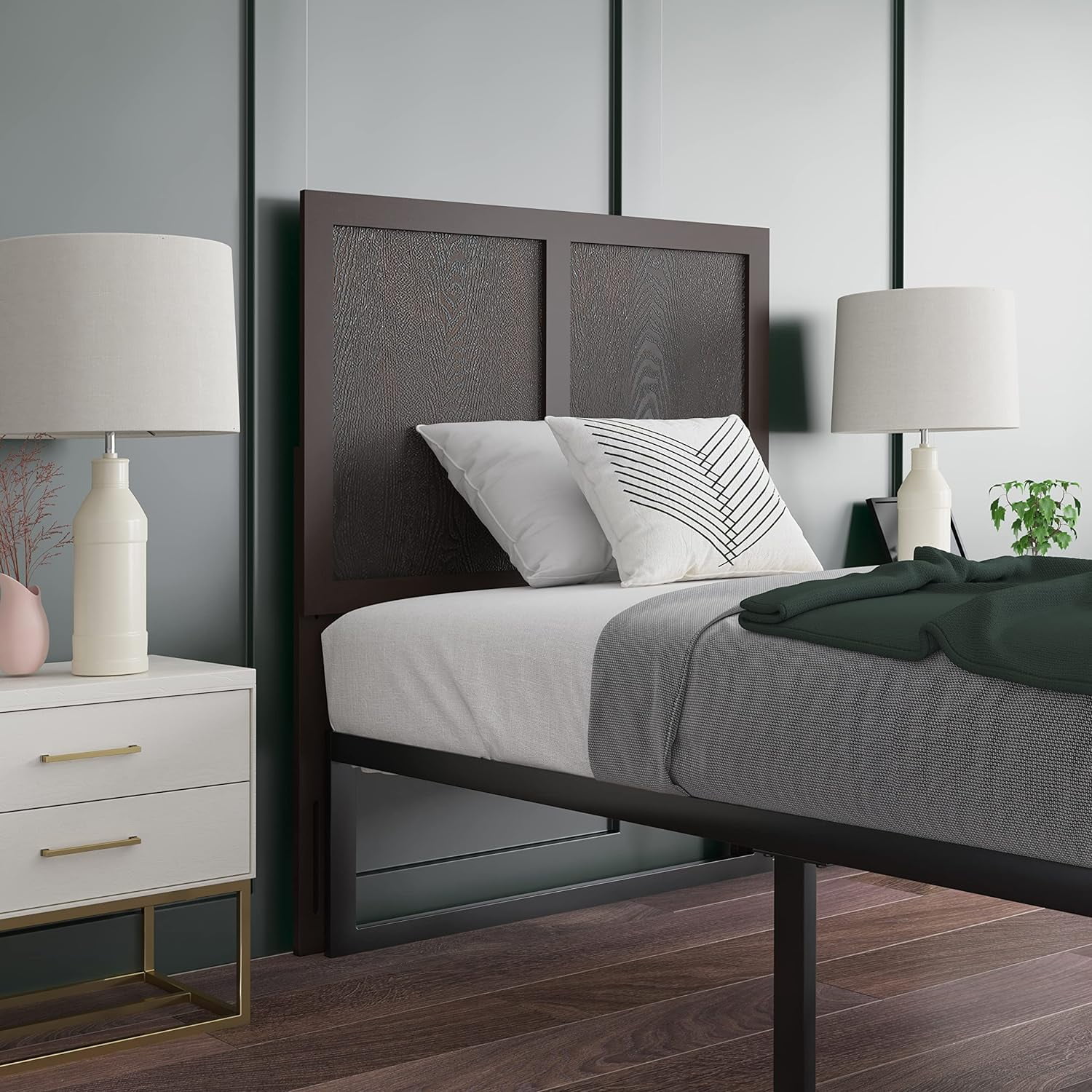 Omar Size Two Panel Wooden Adjustable Headboard In Dark Brown