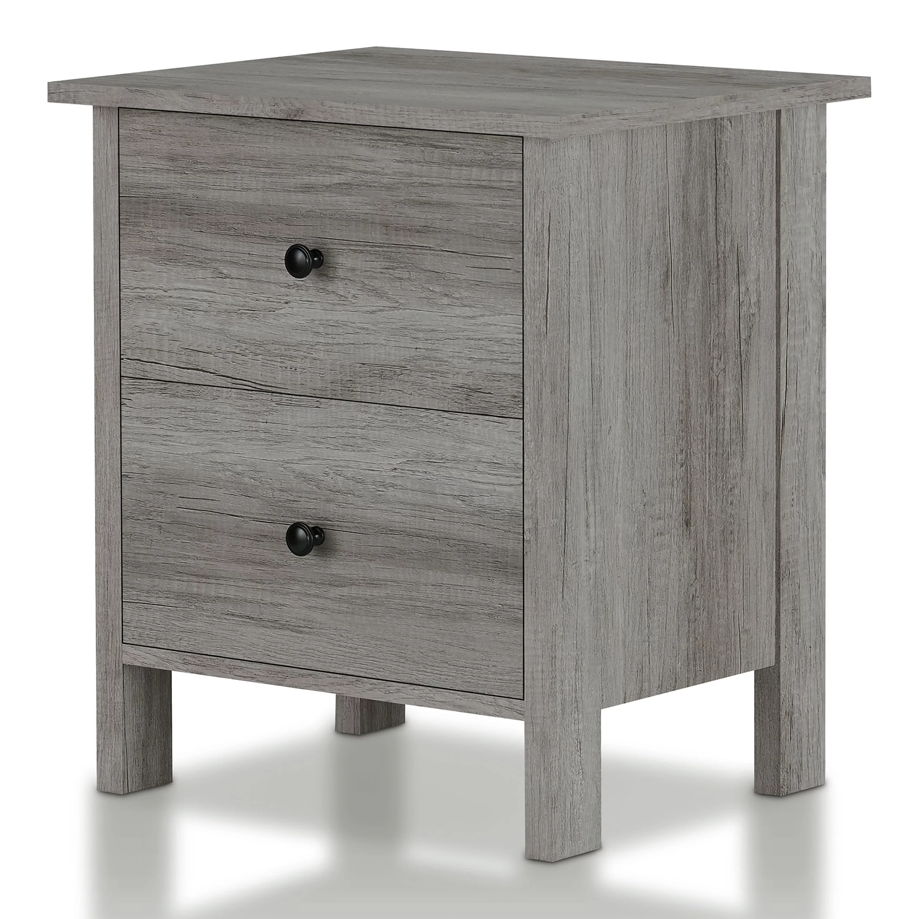 Furniture of America Abbie Farmhouse 2-Drawer Nightstand, Vintage Gray Oak