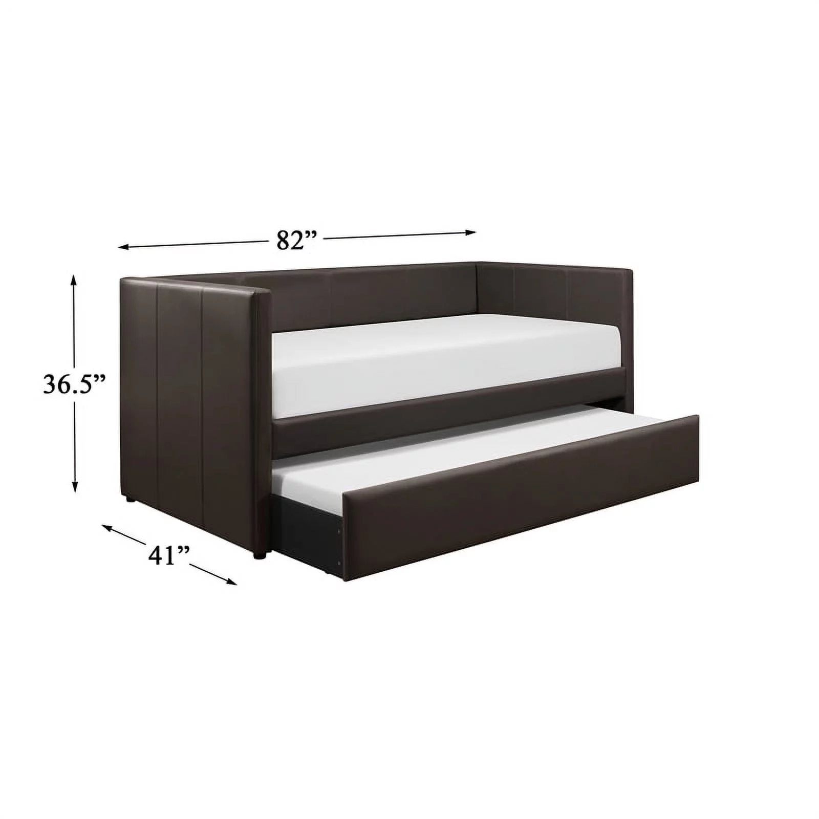 Pemberly Row Contemporary Faux Leather Daybed with Wood Frame in Brown