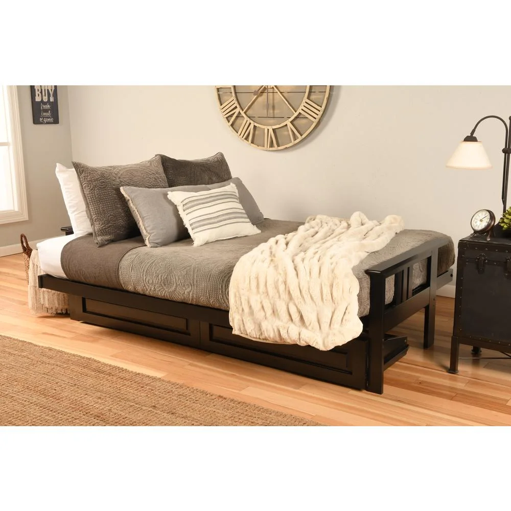 Somette Monterey Sofa in Black Finish with Storage and Removable Suede Mattress Cover Suede Blue