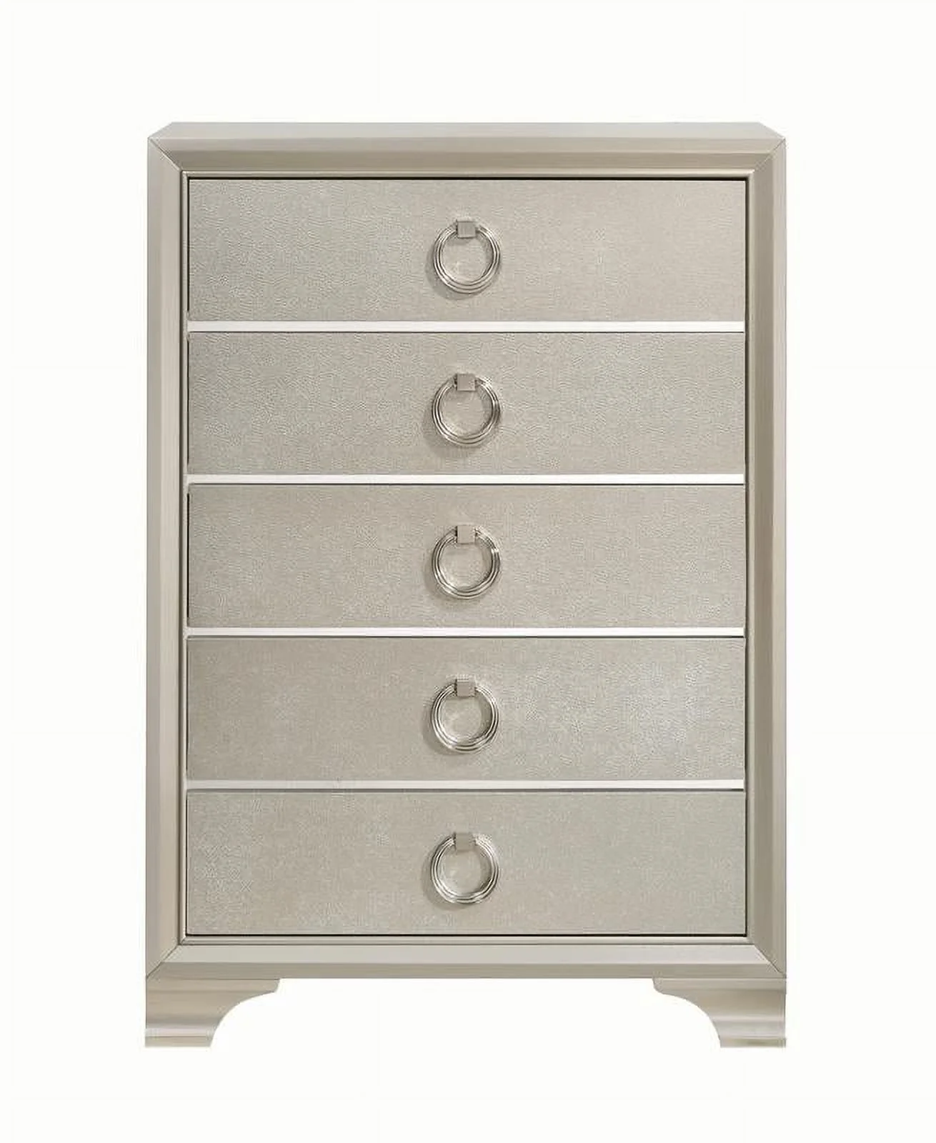 Benjara Five Drawers Wooden Dresser with Oversized Ring Handles, Silver