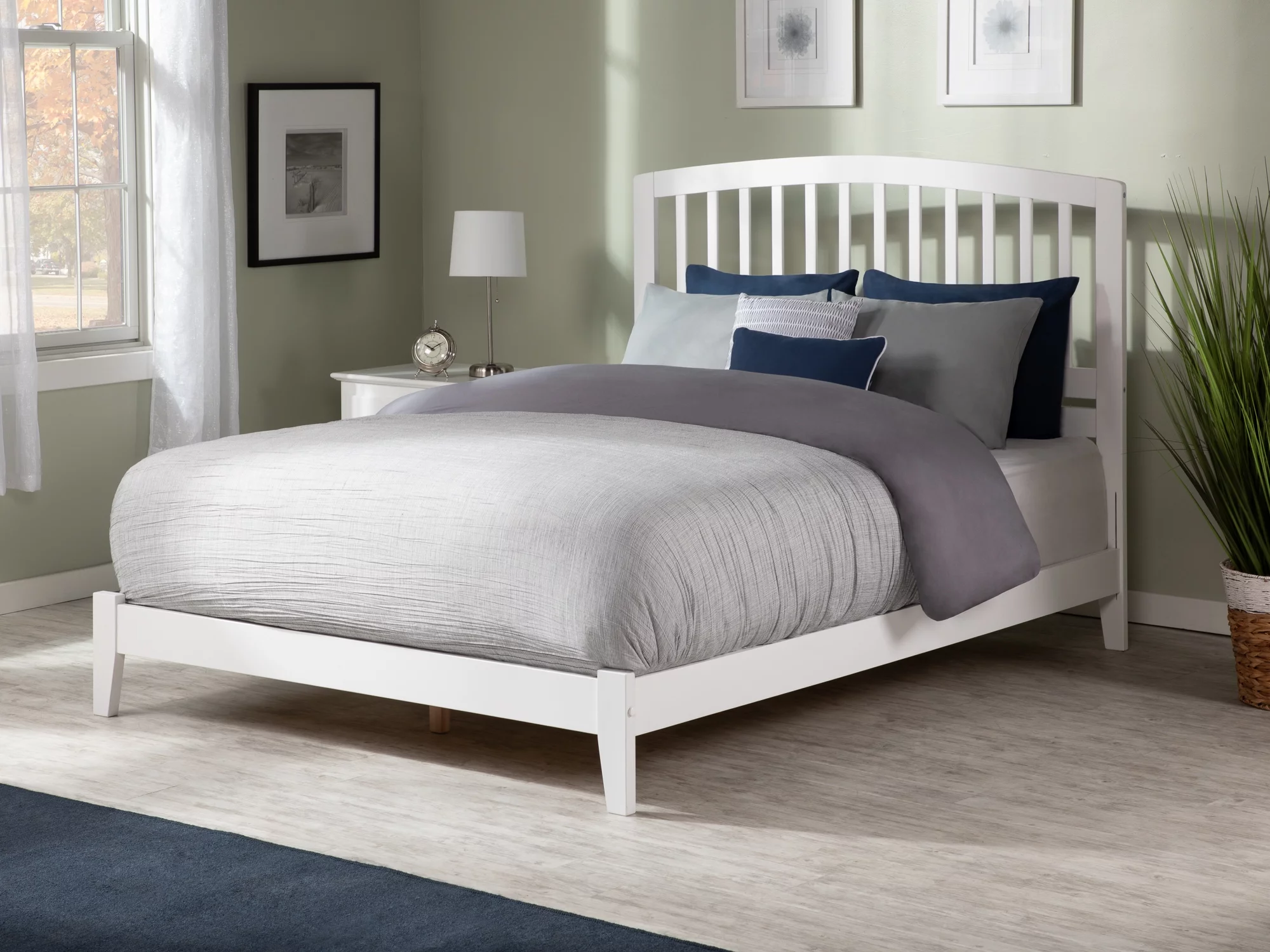 AFI Richmond Queen Low Profile Wood Platform Bed Frame with Slatted Headboard, White