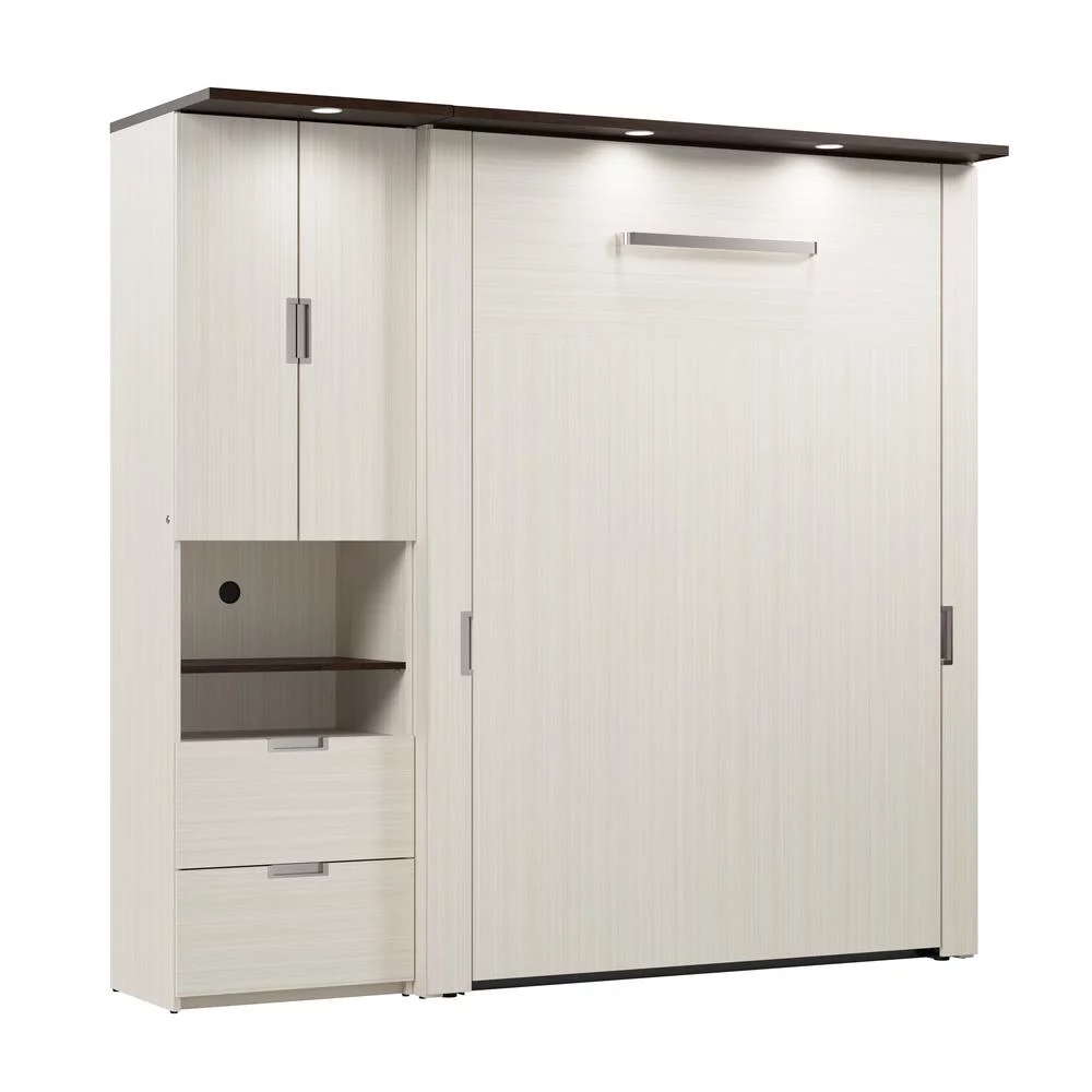Bestar Lumina Engineered Wood Full Murphy Bedroom Sets in White Chocolate