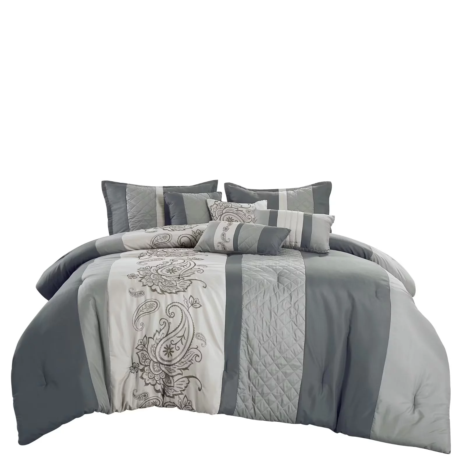 HGMart 7 Piece Bedding Comforter Set Luxury Bed In A Bag - King Size,Gray,Kubria