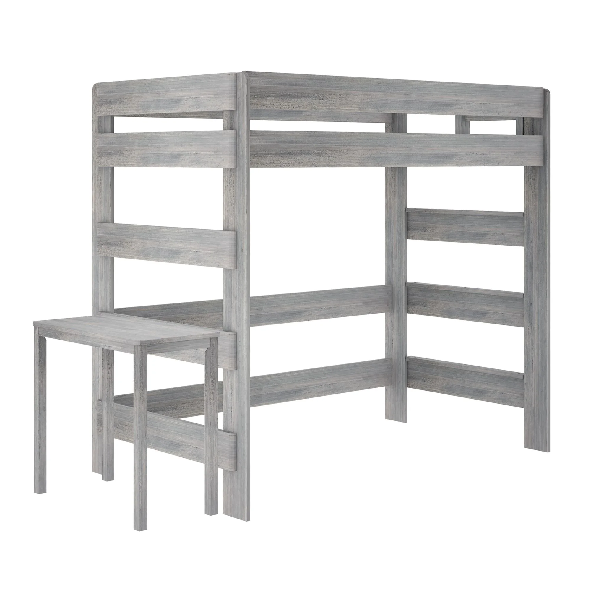 Max & Lily High Loft Bed with Desk, Modern Farmhouse Twin Loft Bed for Kids Wood, Driftwood