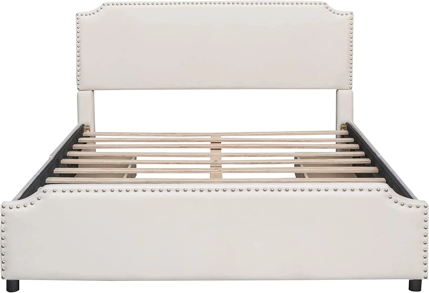 Upholstered Platform Bed with Stud Trim Headboard and Footboard and 4 Drawers No Box Spring Needed, Velvet Fabric, Queen Size