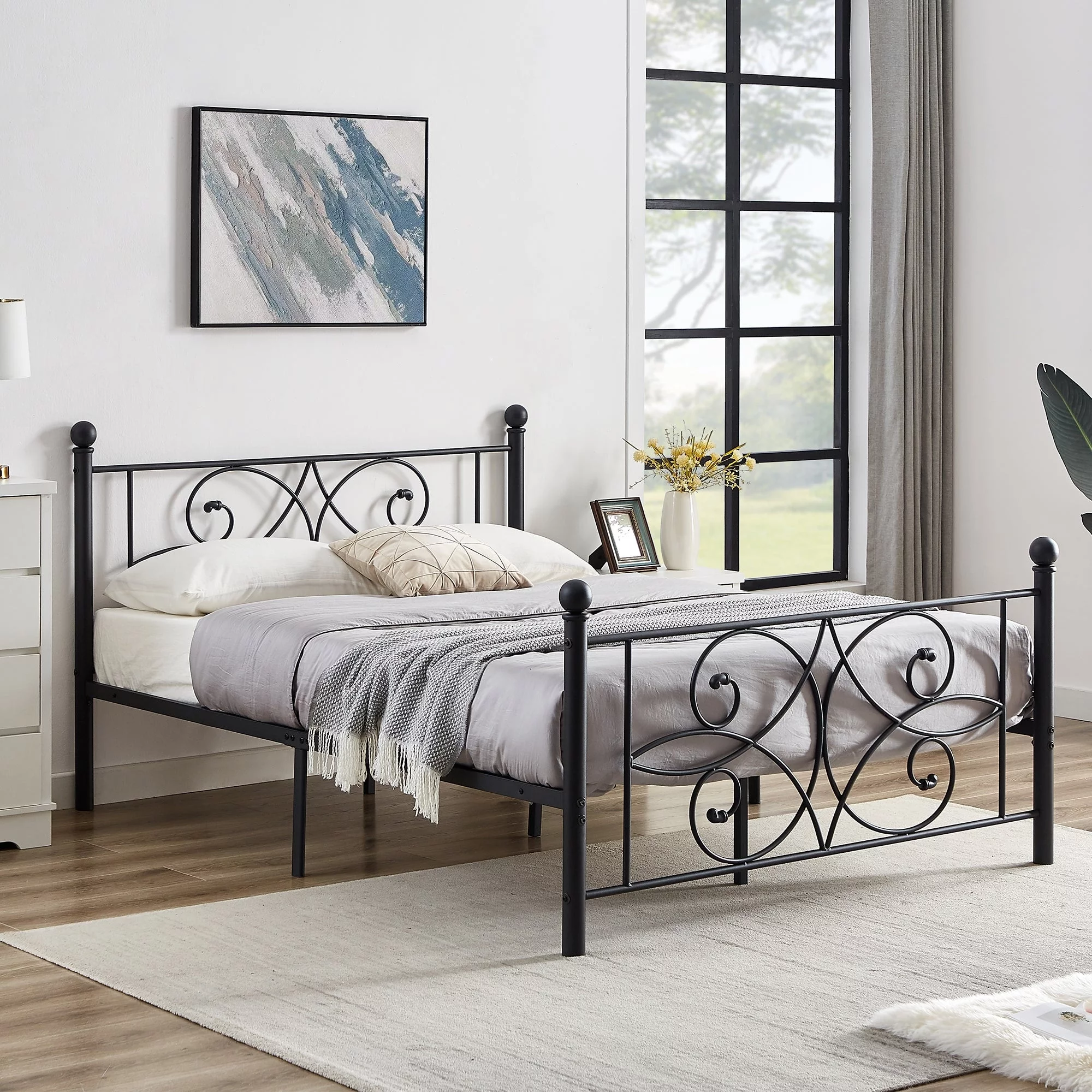 Javlergo Metal Platform Bed Frame with Headboard and Footboard, No Box Spring Needed Queen